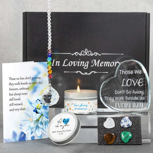 Sympathy Gift Baskets- Crystal Glass Heart Condolence Memorial Gift for Bereavement Grief Loss of Loved One Miscarriage, Sorry for Your Loss Thinking of You Grieving Daily Remembrance for Women Friend