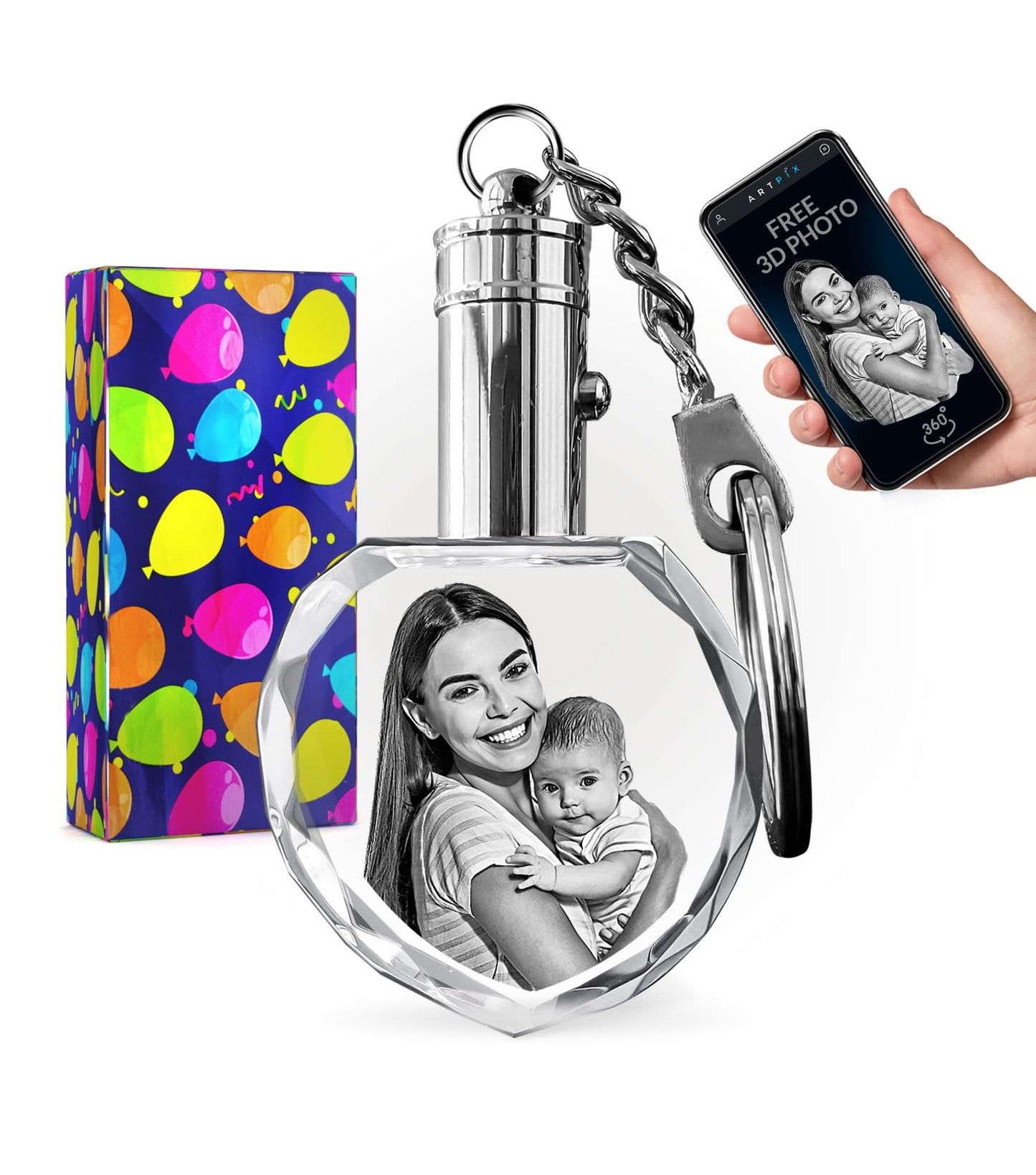 ArtPix 3D Crystal Photo Custom Keychain Picture, Customized Personalized Gift