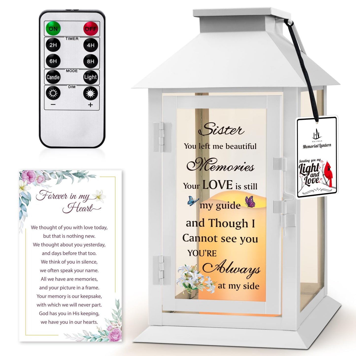 HN HAIINAA Memorial Lantern Bereavement Gifts in Memory of Loved One Memorial Gifts for Loss of Mother Loss of Father Remembrance Sympathy Gifts for Loss of Loved One with LED Candle and Remote