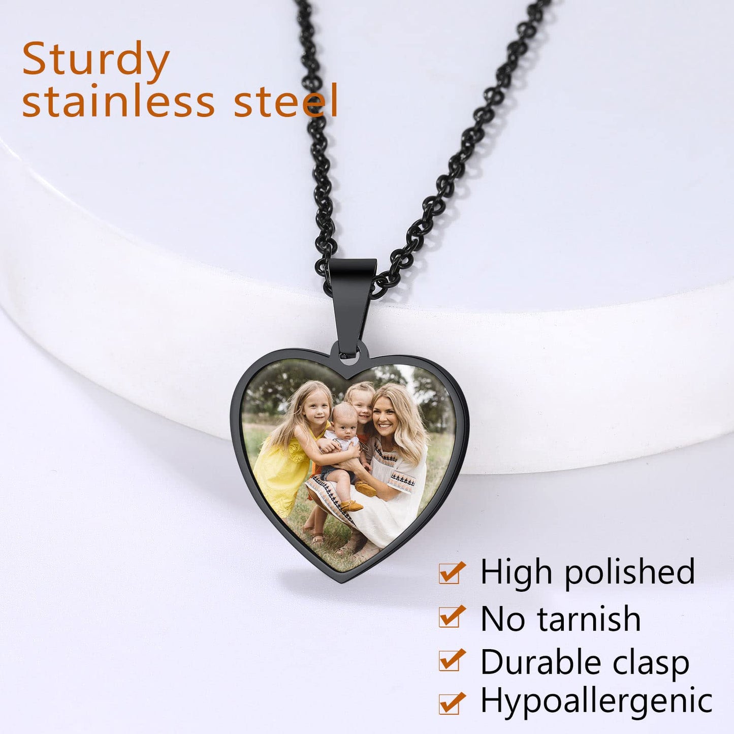 FindChic Customized Heart Photo Necklace Plain/Bling CZ/Rose/Angel Wings/Rotatable 2-Side Picture Pendant Stainless Steel/Gold Plated/Black Valentine's Jewelry Gift for Women Mom Girlfriend +Gift Box