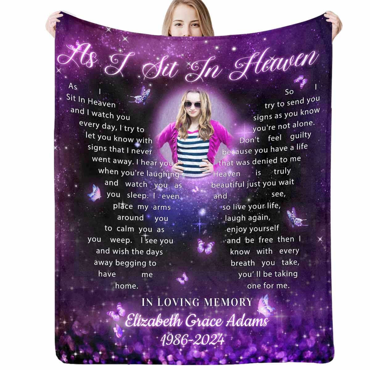 Custom Memorial Blanket with Photos for Loss of Mom Dad Son Daughter Customized Memory Gift of Departed Loved Ones