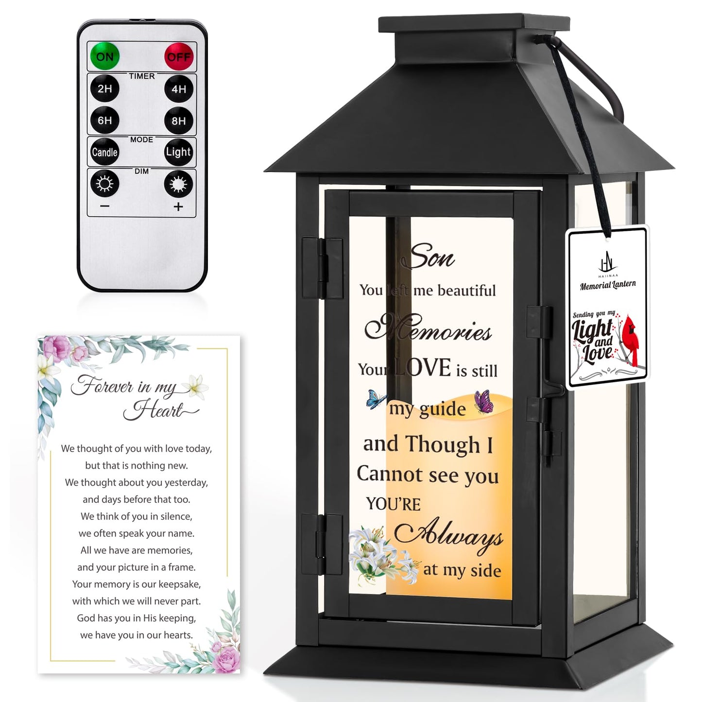 HN HAIINAA Memorial Lantern Bereavement Gifts in Memory of Loved One Memorial Gifts for Loss of Mother Loss of Father Remembrance Sympathy Gifts for Loss of Loved One with LED Candle and Remote