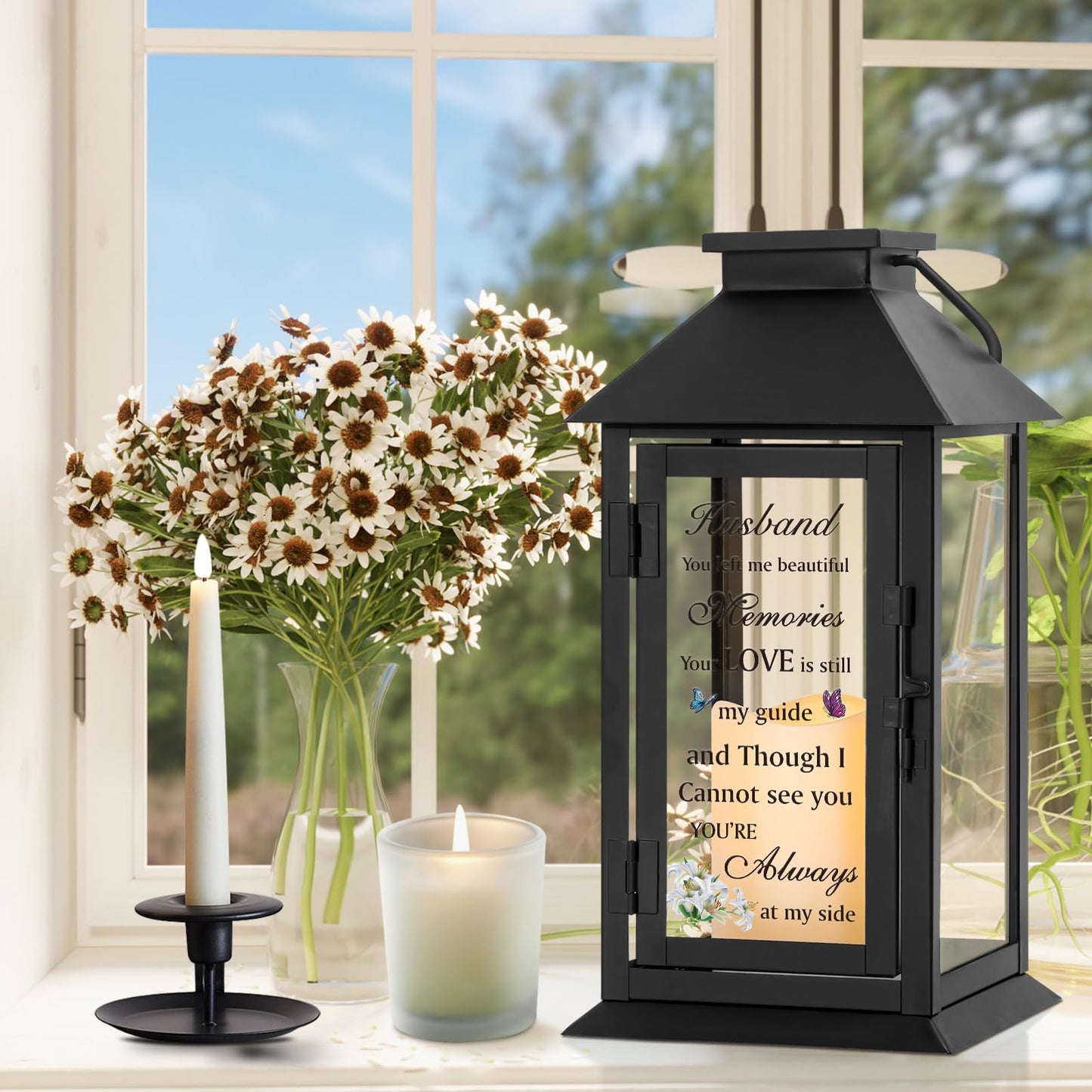 HN HAIINAA Memorial Lantern Bereavement Gifts in Memory of Loved One Memorial Gifts for Loss of Mother Loss of Father Remembrance Sympathy Gifts for Loss of Loved One with LED Candle and Remote