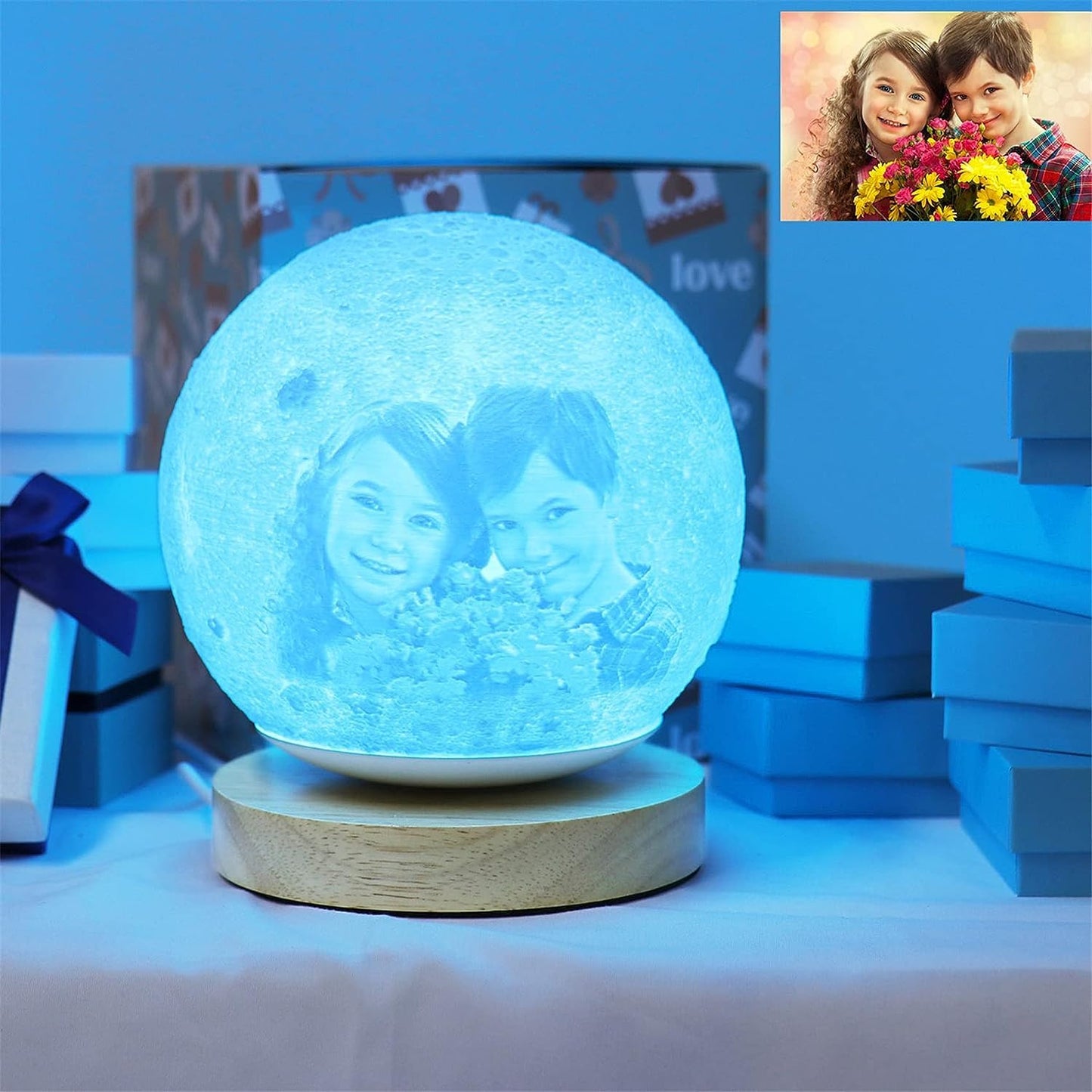 16 Colors Personalized Photo Night Light Customized 3D Printing USB Charging Moon Lamp Moon Light Night Light for Kids Gift for Women Christmas Gift(White 5.9inch/15cm)