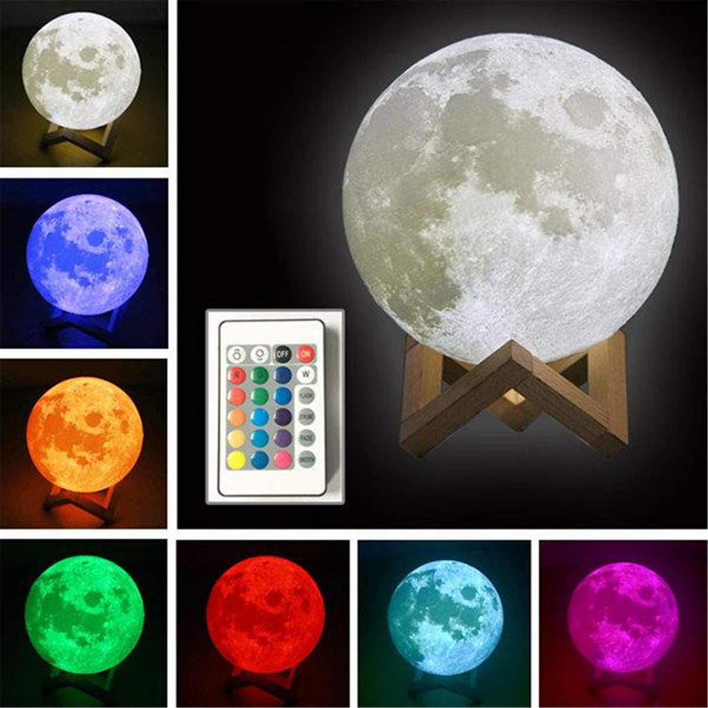 16 Colors Personalized Photo Night Light Customized 3D Printing USB Charging Moon Lamp Moon Light Night Light for Kids Gift for Women Christmas Gift(White 5.9inch/15cm)