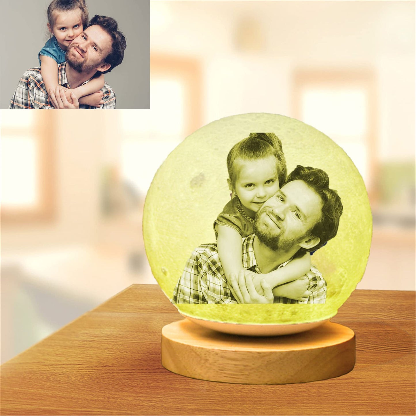 16 Colors Personalized Photo Night Light Customized 3D Printing USB Charging Moon Lamp Moon Light Night Light for Kids Gift for Women Christmas Gift(White 5.9inch/15cm)