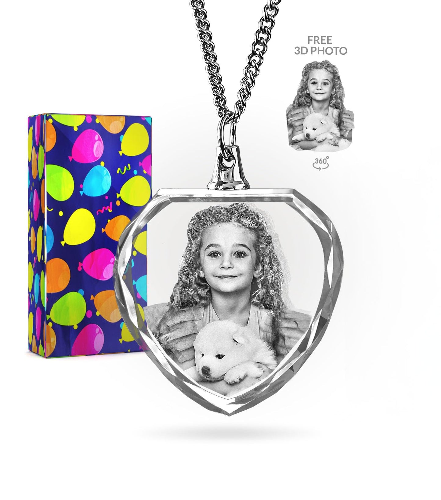 ArtPix 3D Personalized Necklace, 3D Laser Etched Photo Crystal, Engraved Heart Necklaces Accessories, Memorial Birthday Gifts for Mom, Dad, Him, Her, Men, Women, Customized Anniversary Couples Gifts