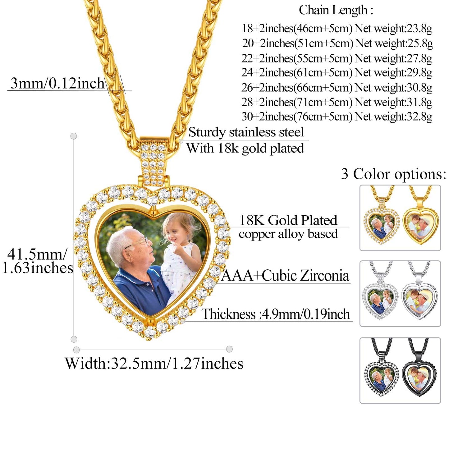 FindChic Customized Heart Photo Necklace Plain/Bling CZ/Rose/Angel Wings/Rotatable 2-Side Picture Pendant Stainless Steel/Gold Plated/Black Valentine's Jewelry Gift for Women Mom Girlfriend +Gift Box