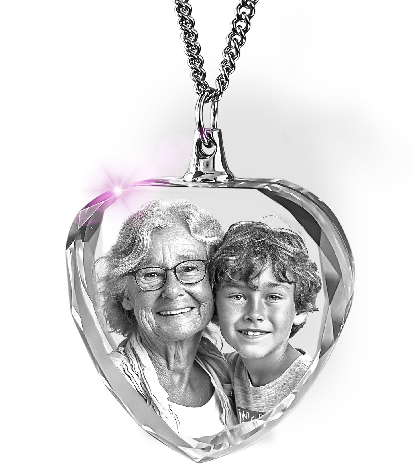 ArtPix 3D Personalized Necklace, 3D Laser Etched Photo Crystal, Engraved Heart Necklaces Accessories, Memorial Birthday Gifts for Mom, Dad, Him, Her, Men, Women, Customized Anniversary Couples Gifts