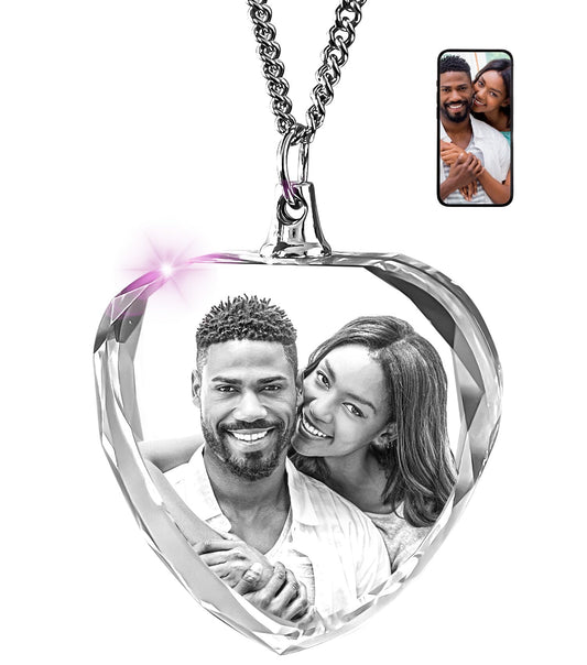 ArtPix 3D Personalized Necklace, 3D Laser Etched Photo Crystal, Engraved Heart Necklaces Accessories, Memorial Birthday Gifts for Mom, Dad, Him, Her, Men, Women, Customized Anniversary Couples Gifts