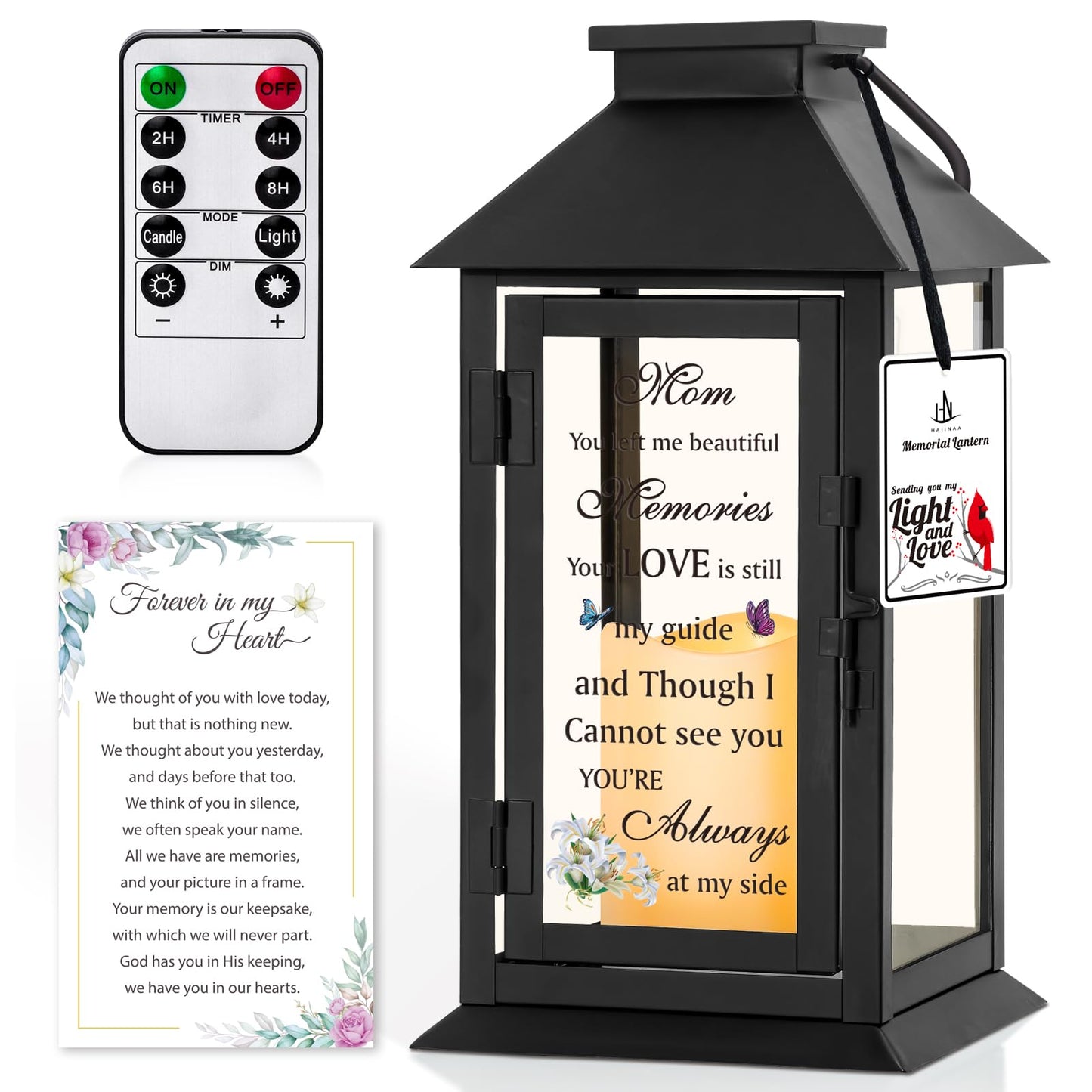 HN HAIINAA Memorial Lantern Bereavement Gifts in Memory of Loved One Memorial Gifts for Loss of Mother Loss of Father Remembrance Sympathy Gifts for Loss of Loved One with LED Candle and Remote