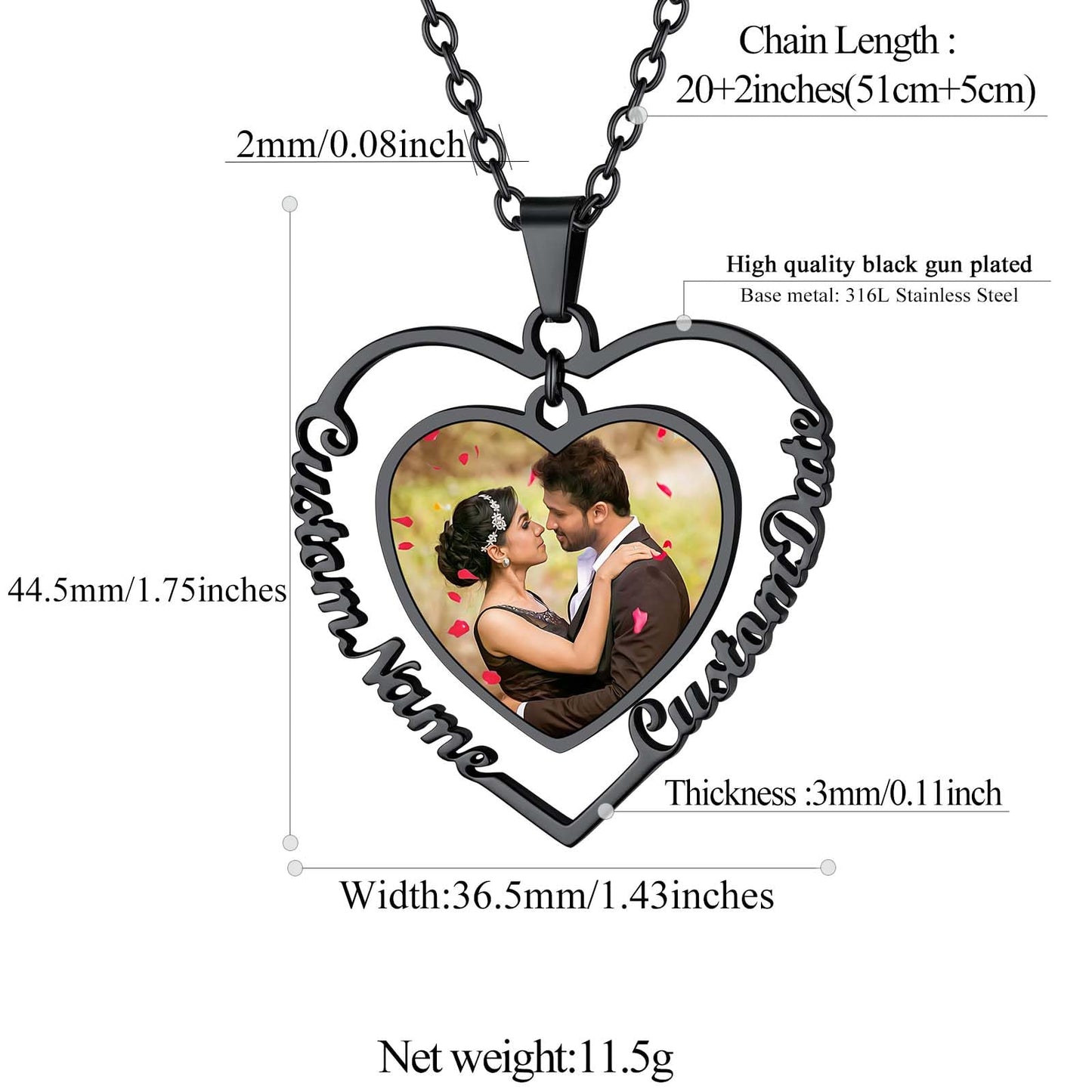 FindChic Customized Heart Photo Necklace Plain/Bling CZ/Rose/Angel Wings/Rotatable 2-Side Picture Pendant Stainless Steel/Gold Plated/Black Valentine's Jewelry Gift for Women Mom Girlfriend +Gift Box