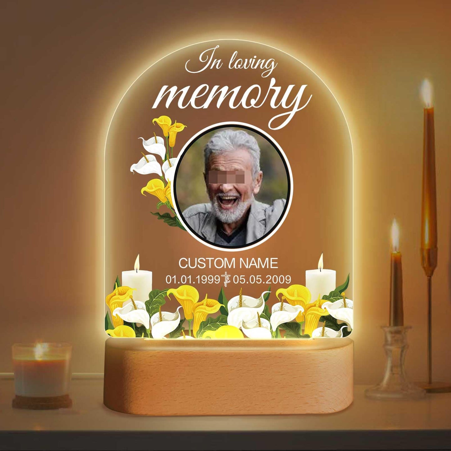 Dicodes Personalized Memorial Gift Photo Night Light Customized Light Up Acrylic Plaque Lamp Sympathy Bereavement Remembrance Gift(Love Wings)