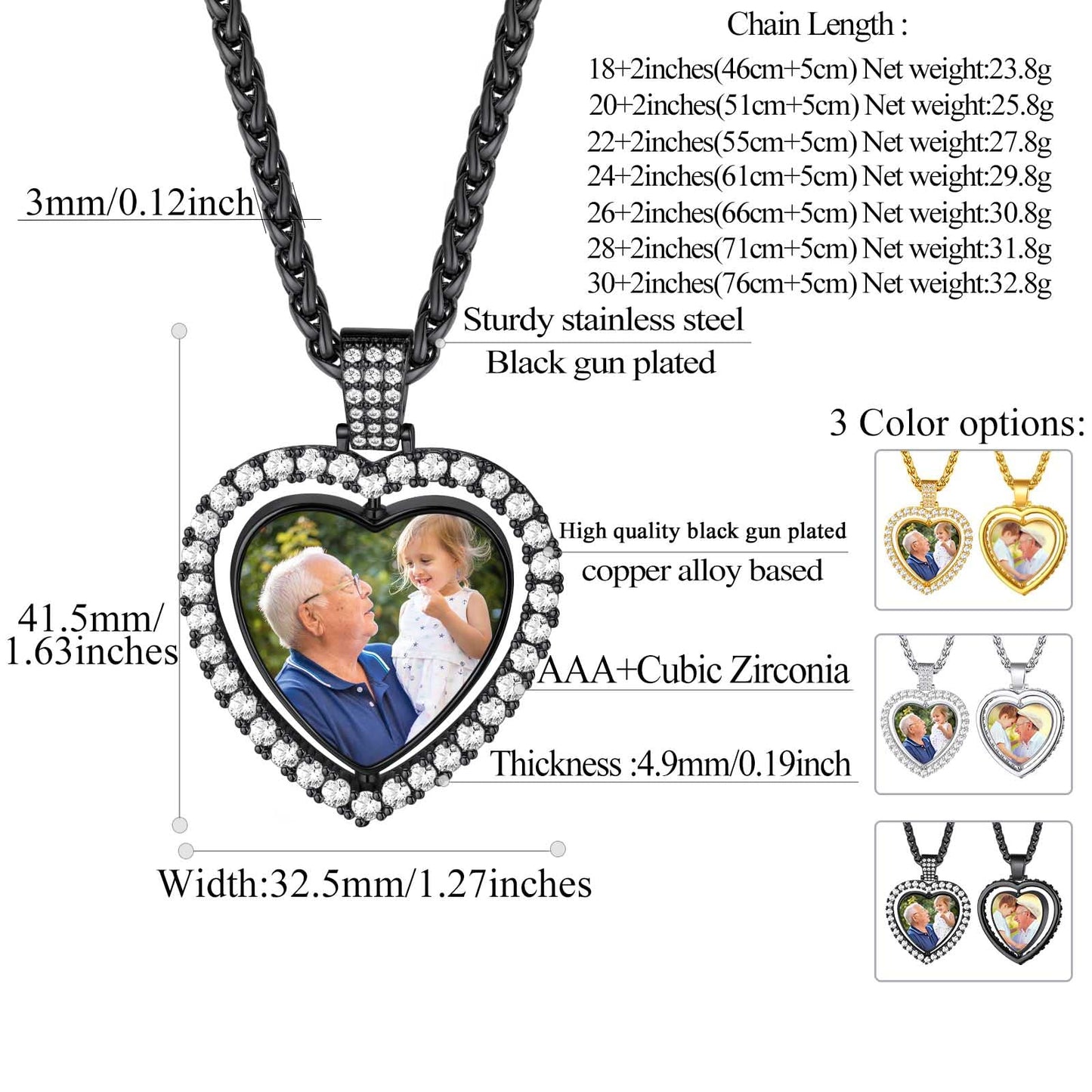 FindChic Customized Heart Photo Necklace Plain/Bling CZ/Rose/Angel Wings/Rotatable 2-Side Picture Pendant Stainless Steel/Gold Plated/Black Valentine's Jewelry Gift for Women Mom Girlfriend +Gift Box