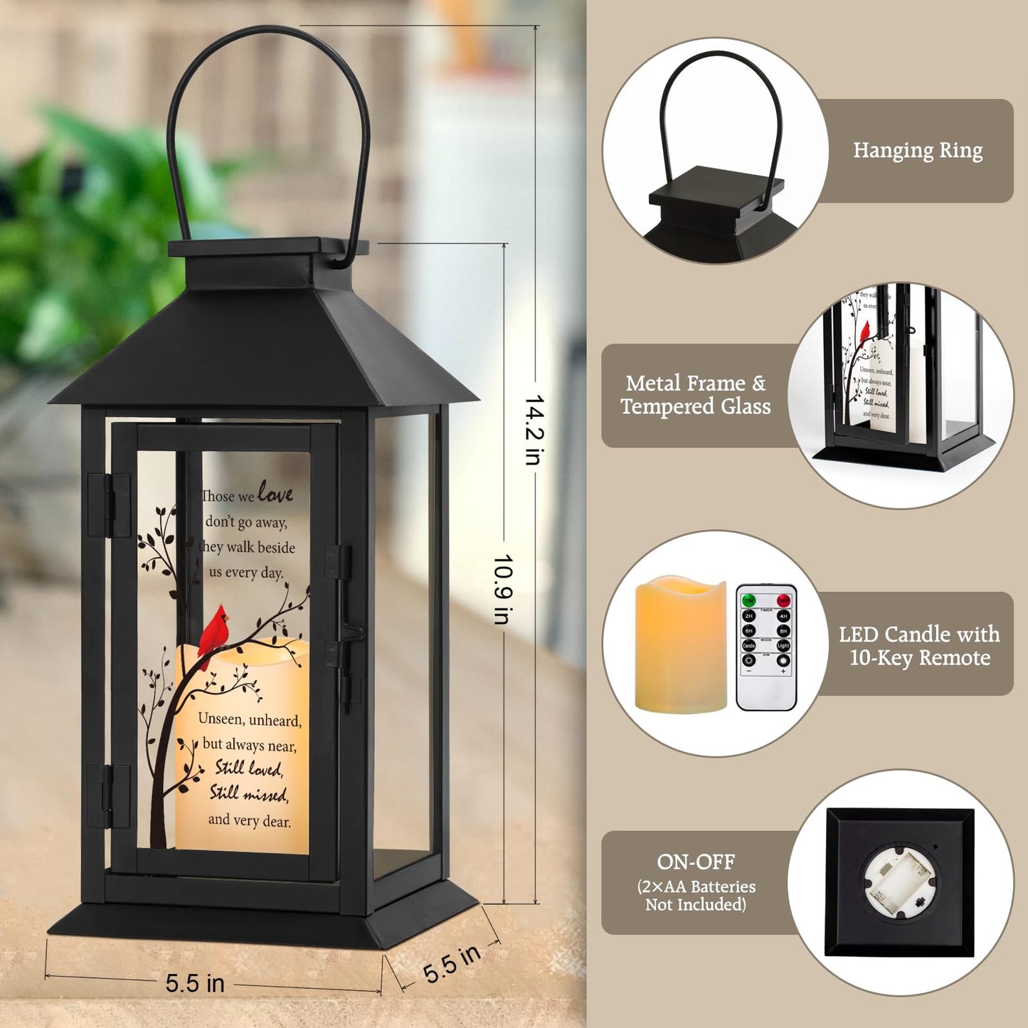 HN HAIINAA Memorial Lantern Bereavement Gifts in Memory of Loved One Memorial Gifts for Loss of Mother Loss of Father Remembrance Sympathy Gifts for Loss of Loved One with LED Candle and Remote