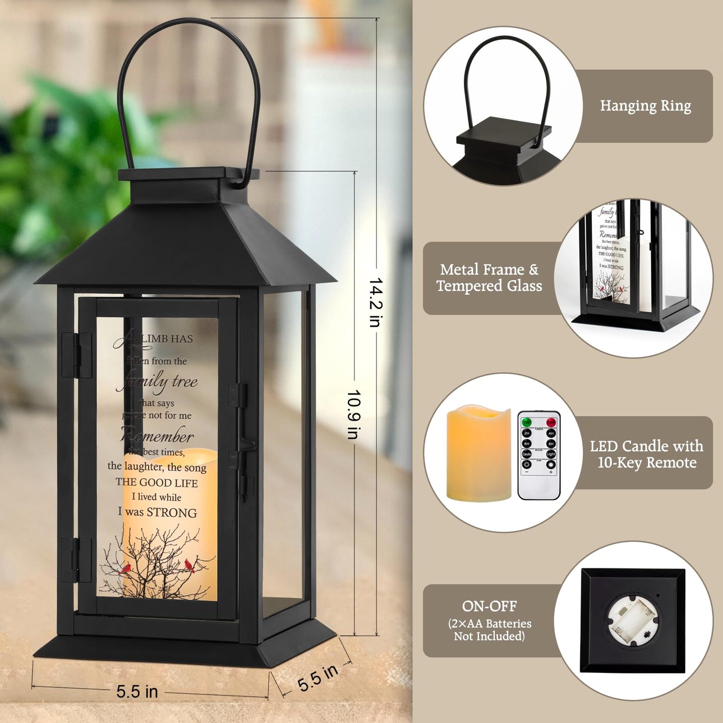 HN HAIINAA Memorial Lantern Bereavement Gifts in Memory of Loved One Memorial Gifts for Loss of Mother Loss of Father Remembrance Sympathy Gifts for Loss of Loved One with LED Candle and Remote