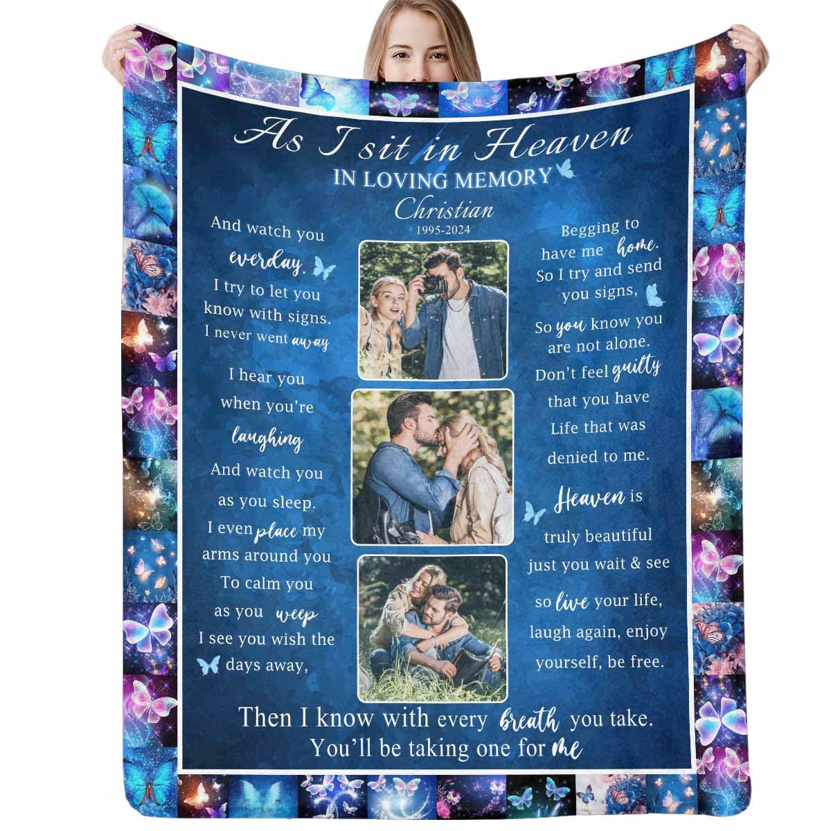 Custom Memorial Blanket with Photos for Loss of Mom Dad Son Daughter Customized Memory Gift of Departed Loved Ones