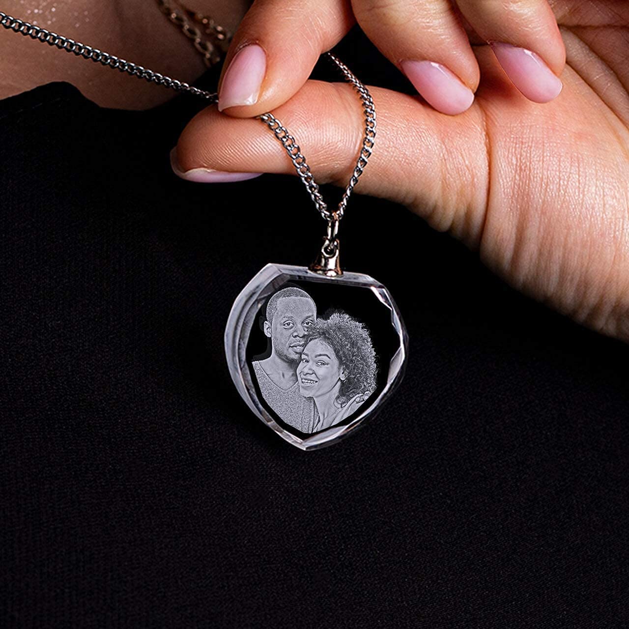 ArtPix 3D Personalized Necklace, 3D Laser Etched Photo Crystal, Engraved Heart Necklaces Accessories, Memorial Birthday Gifts for Mom, Dad, Him, Her, Men, Women, Customized Anniversary Couples Gifts