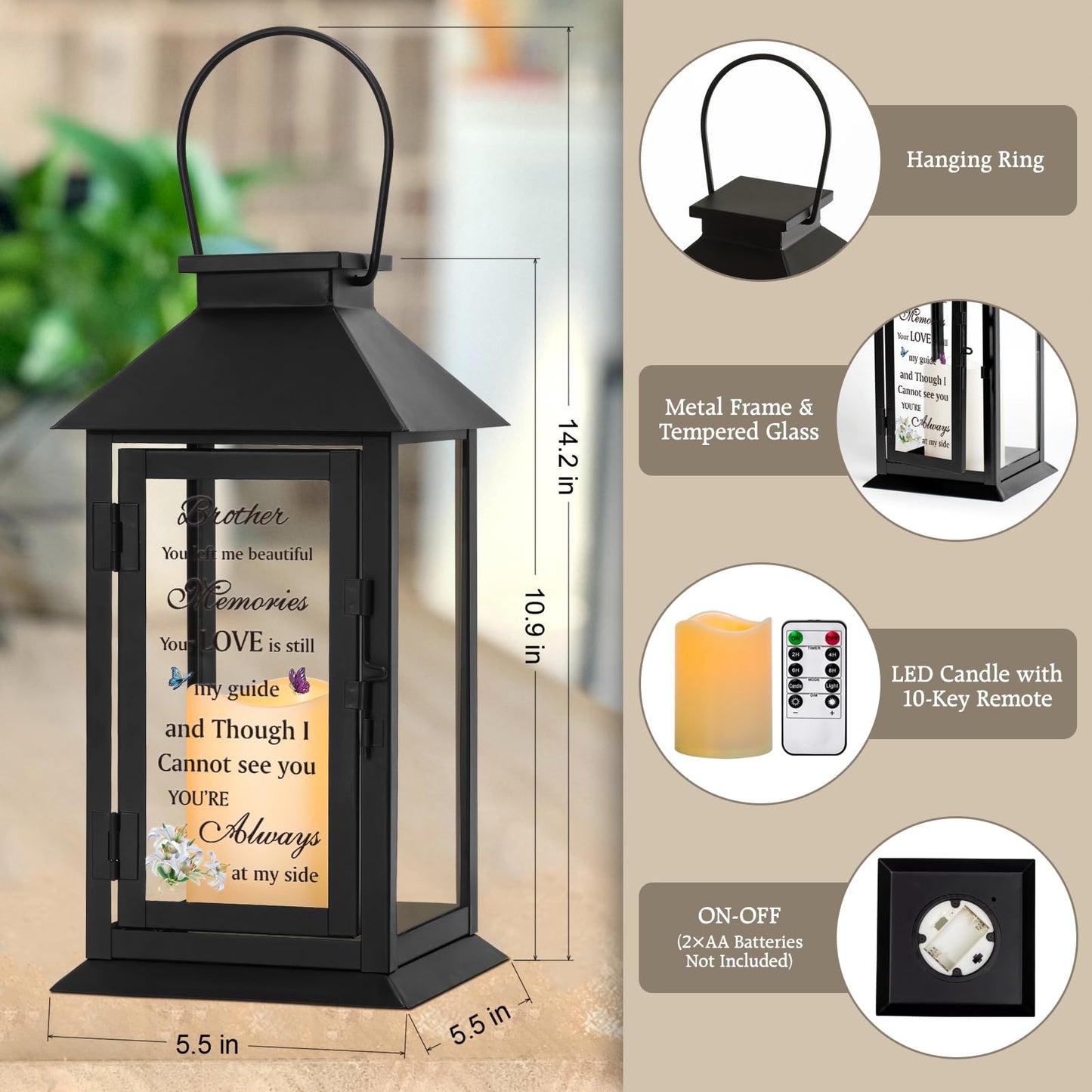 HN HAIINAA Memorial Lantern Bereavement Gifts in Memory of Loved One Memorial Gifts for Loss of Mother Loss of Father Remembrance Sympathy Gifts for Loss of Loved One with LED Candle and Remote