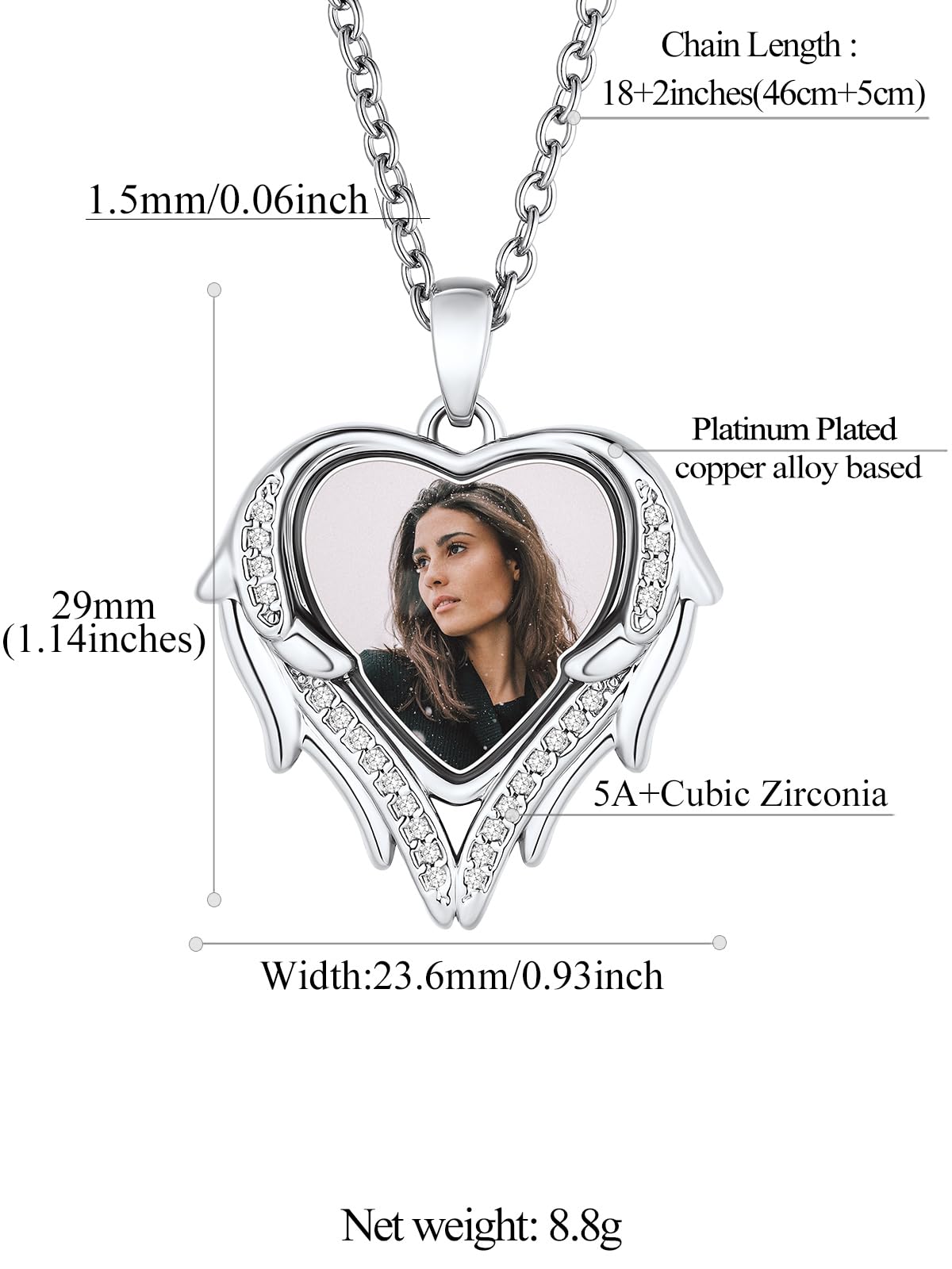 FindChic Customized Heart Photo Necklace Plain/Bling CZ/Rose/Angel Wings/Rotatable 2-Side Picture Pendant Stainless Steel/Gold Plated/Black Valentine's Jewelry Gift for Women Mom Girlfriend +Gift Box