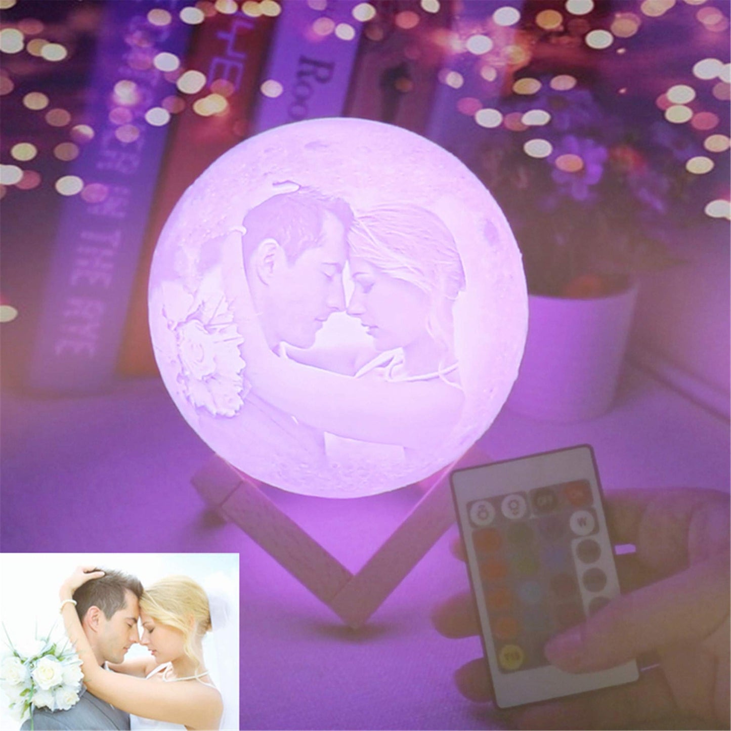 16 Colors Personalized Photo Night Light Customized 3D Printing USB Charging Moon Lamp Moon Light Night Light for Kids Gift for Women Christmas Gift(White 5.9inch/15cm)