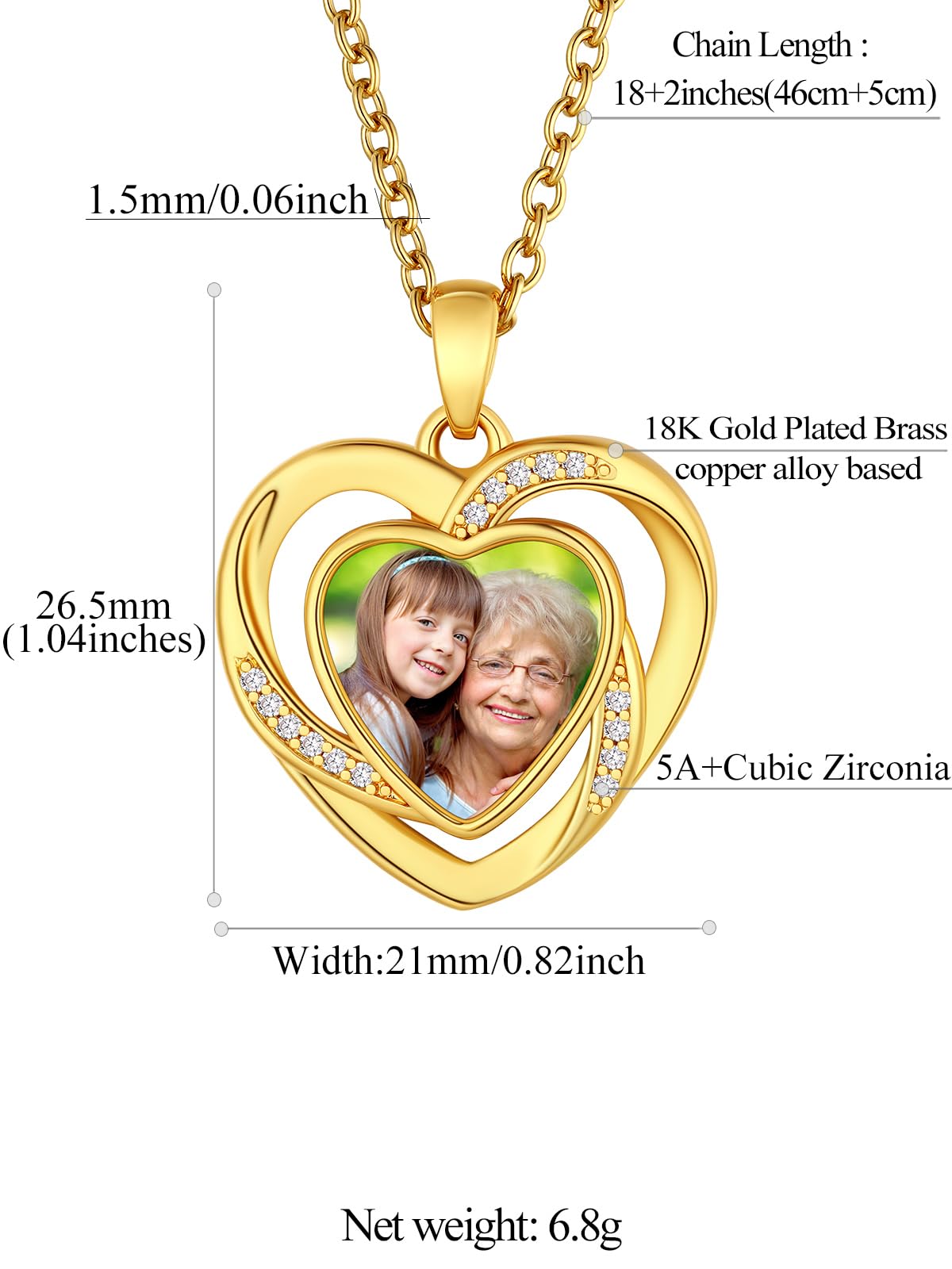 FindChic Customized Heart Photo Necklace Plain/Bling CZ/Rose/Angel Wings/Rotatable 2-Side Picture Pendant Stainless Steel/Gold Plated/Black Valentine's Jewelry Gift for Women Mom Girlfriend +Gift Box