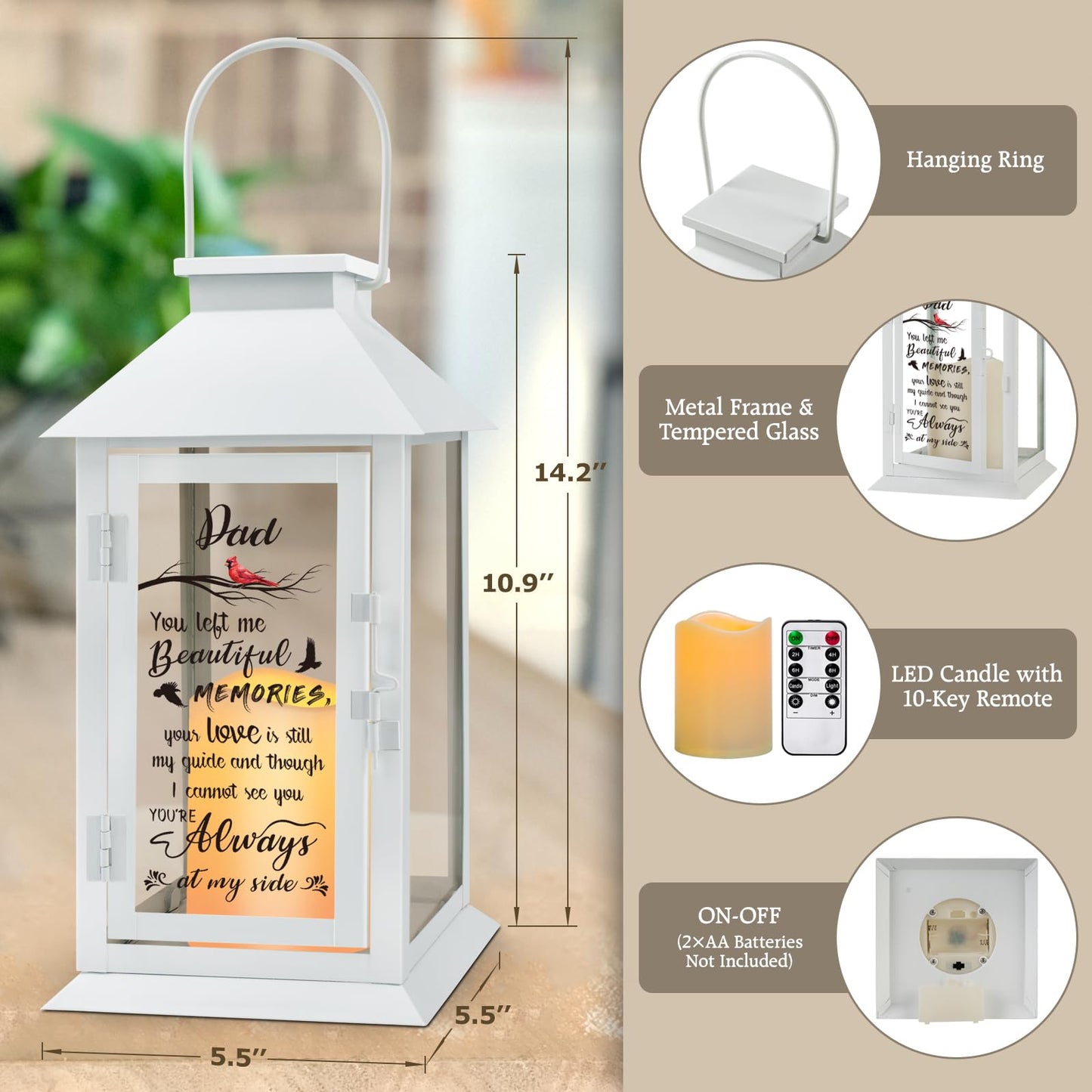 HN HAIINAA Memorial Lantern Bereavement Gifts in Memory of Loved One Memorial Gifts for Loss of Mother Loss of Father Remembrance Sympathy Gifts for Loss of Loved One with LED Candle and Remote