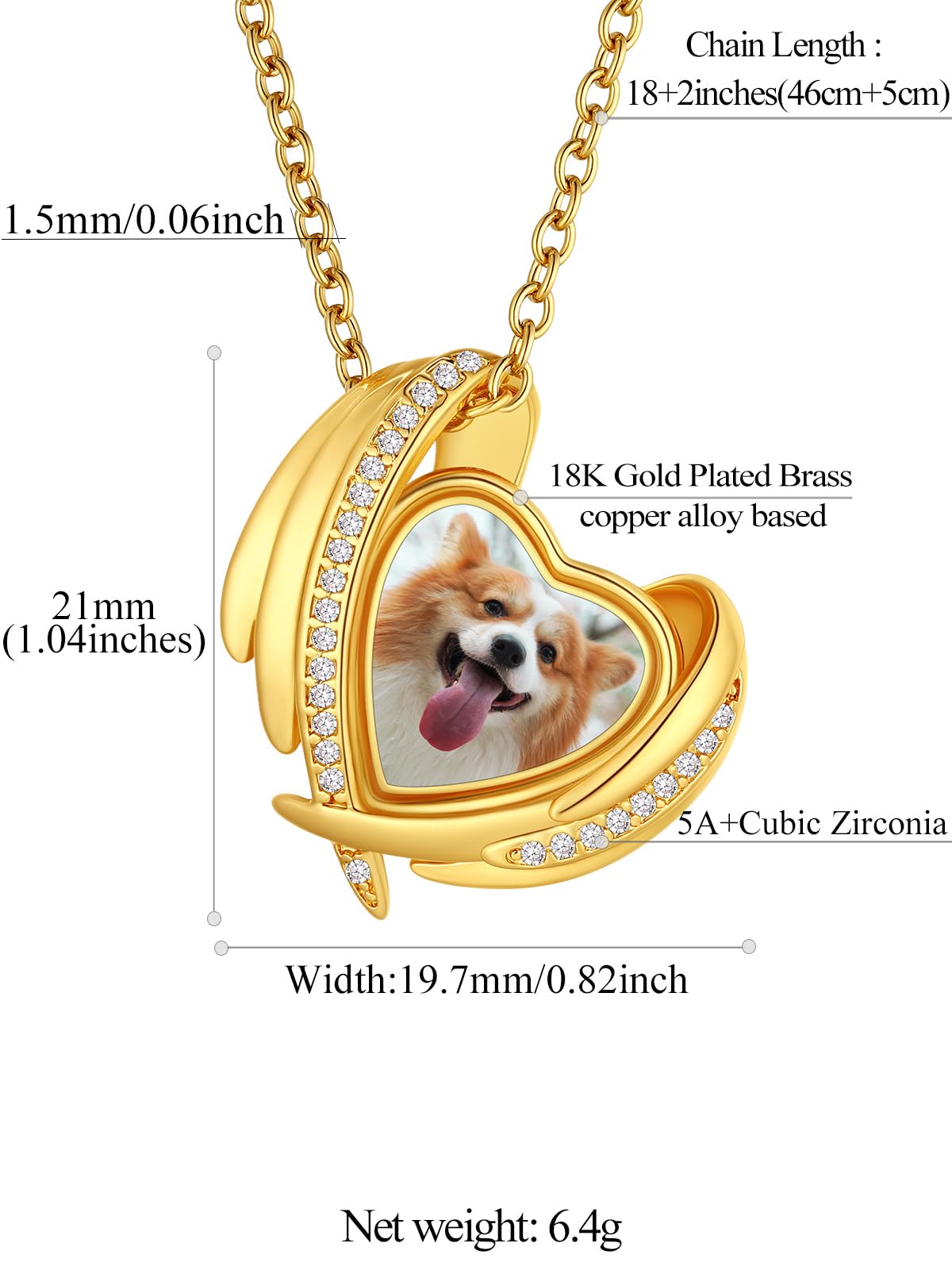 FindChic Customized Heart Photo Necklace Plain/Bling CZ/Rose/Angel Wings/Rotatable 2-Side Picture Pendant Stainless Steel/Gold Plated/Black Valentine's Jewelry Gift for Women Mom Girlfriend +Gift Box