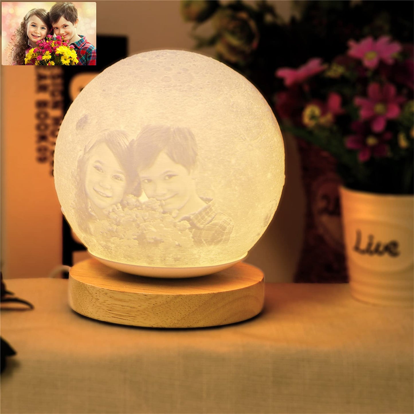 16 Colors Personalized Photo Night Light Customized 3D Printing USB Charging Moon Lamp Moon Light Night Light for Kids Gift for Women Christmas Gift(White 5.9inch/15cm)