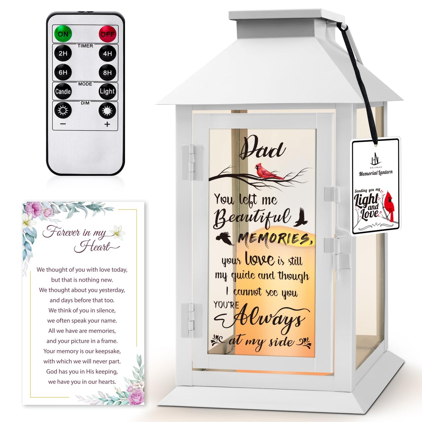 HN HAIINAA Memorial Lantern Bereavement Gifts in Memory of Loved One Memorial Gifts for Loss of Mother Loss of Father Remembrance Sympathy Gifts for Loss of Loved One with LED Candle and Remote