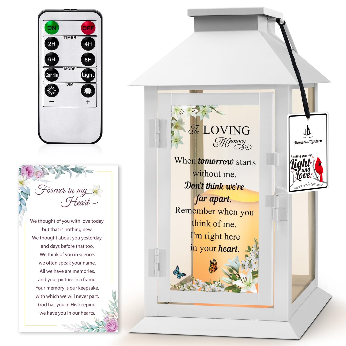 HN HAIINAA Memorial Lantern Bereavement Gifts in Memory of Loved One Memorial Gifts for Loss of Mother Loss of Father Remembrance Sympathy Gifts for Loss of Loved One with LED Candle and Remote