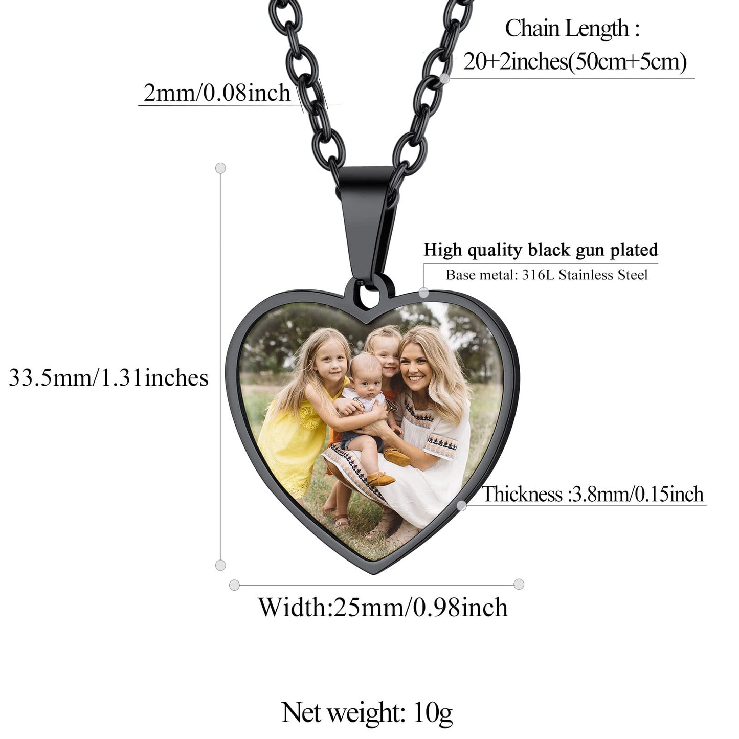 FindChic Customized Heart Photo Necklace Plain/Bling CZ/Rose/Angel Wings/Rotatable 2-Side Picture Pendant Stainless Steel/Gold Plated/Black Valentine's Jewelry Gift for Women Mom Girlfriend +Gift Box