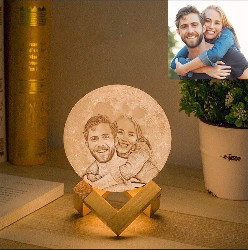 16 Colors Personalized Photo Night Light Customized 3D Printing USB Charging Moon Lamp Moon Light Night Light for Kids Gift for Women Christmas Gift(White 5.9inch/15cm)