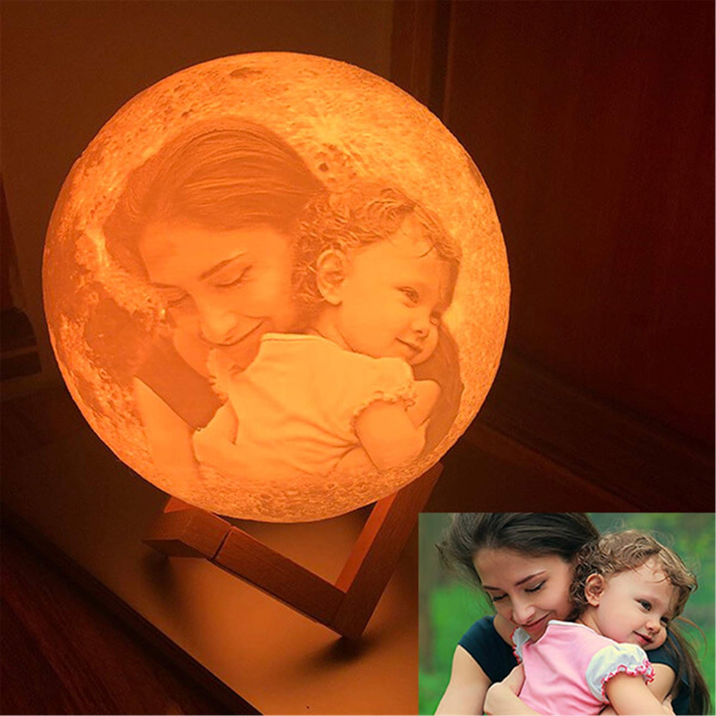 16 Colors Personalized Photo Night Light Customized 3D Printing USB Charging Moon Lamp Moon Light Night Light for Kids Gift for Women Christmas Gift(White 5.9inch/15cm)