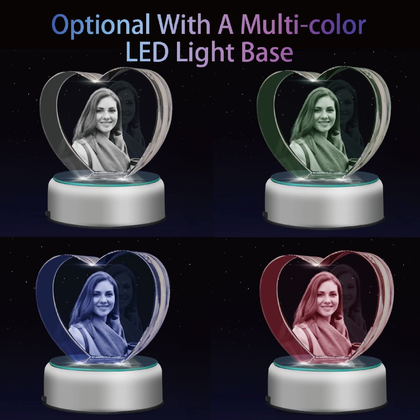 3D Crystal Photo with LED Light Base, Personalized Gifts with Your Own Photo, Laser Engraving 3D Pictures and Customized Text, Small