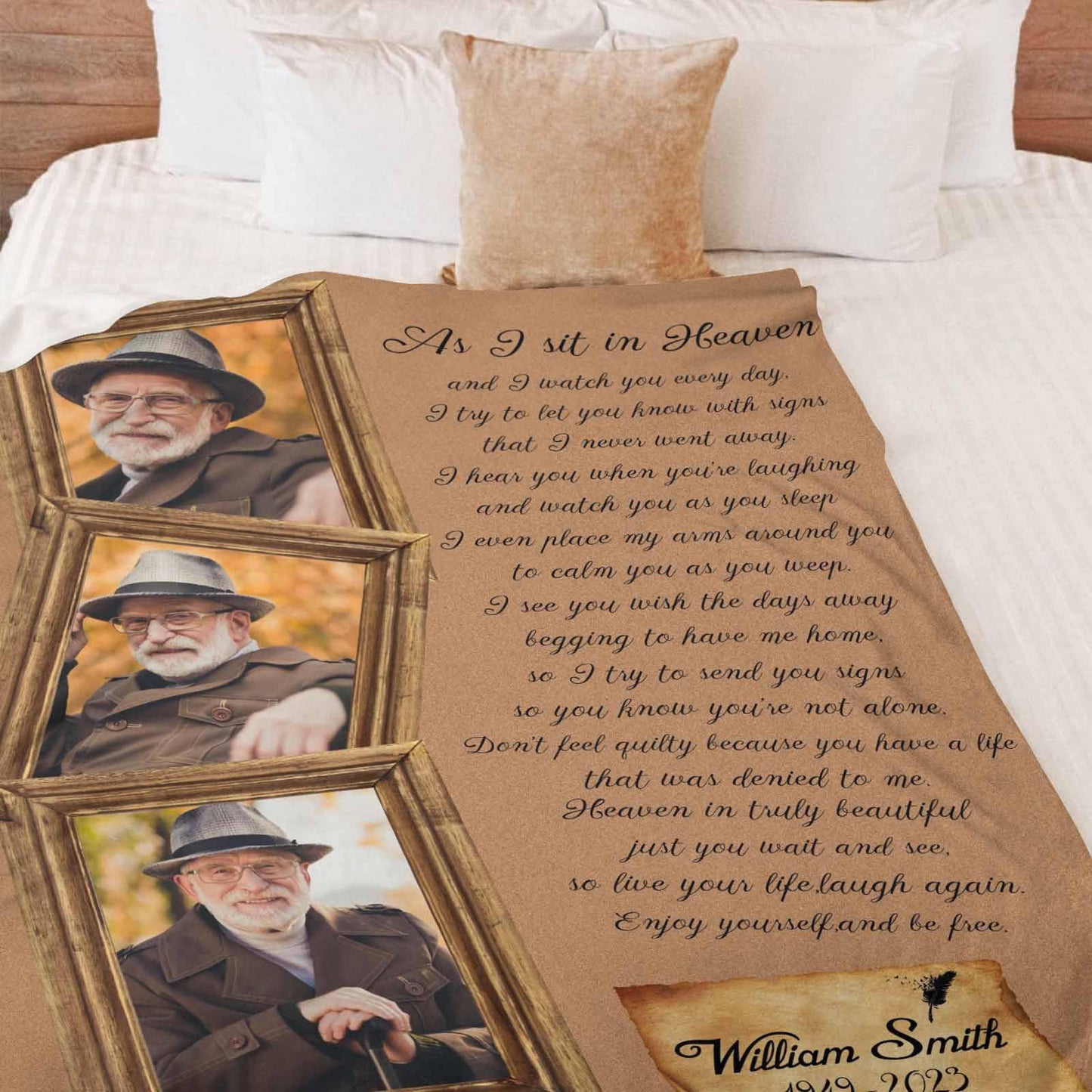 Custom Memorial Blanket with Photos for Loss of Mom Dad Son Daughter Customized Memory Gift of Departed Loved Ones