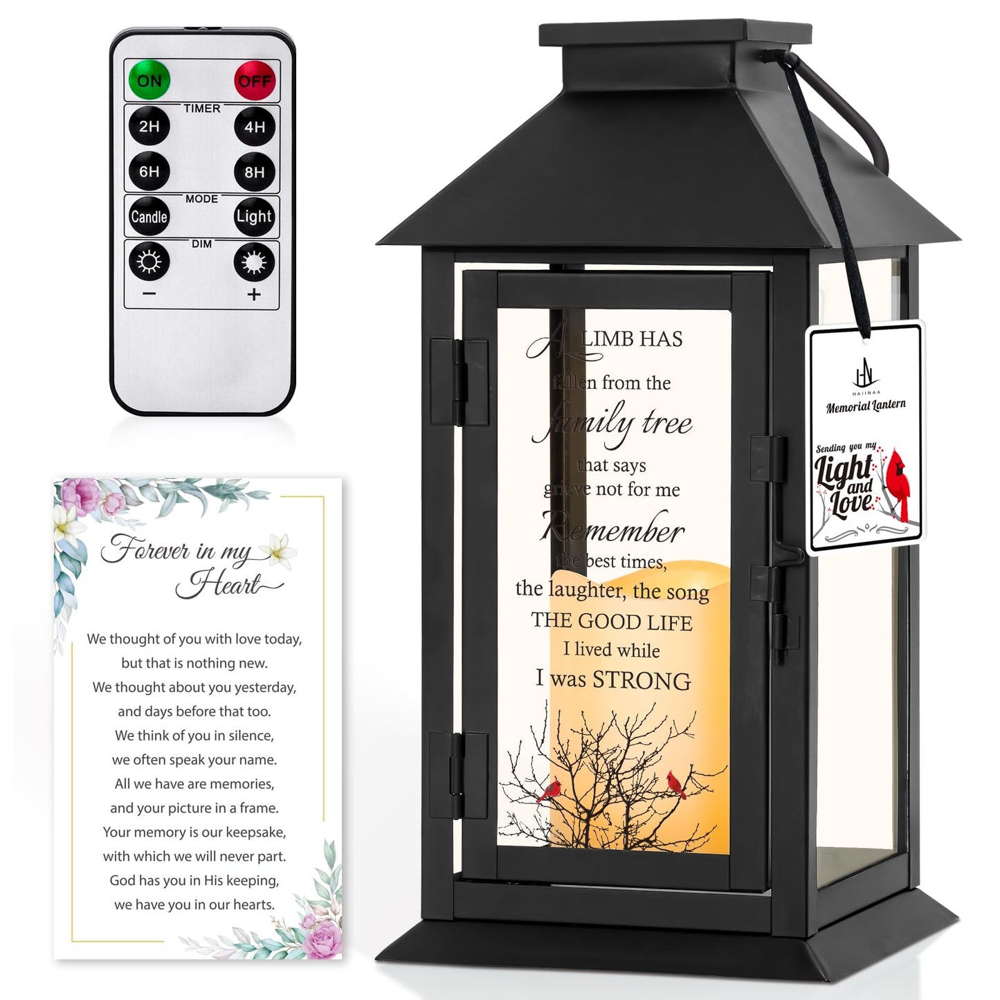 HN HAIINAA Memorial Lantern Bereavement Gifts in Memory of Loved One Memorial Gifts for Loss of Mother Loss of Father Remembrance Sympathy Gifts for Loss of Loved One with LED Candle and Remote