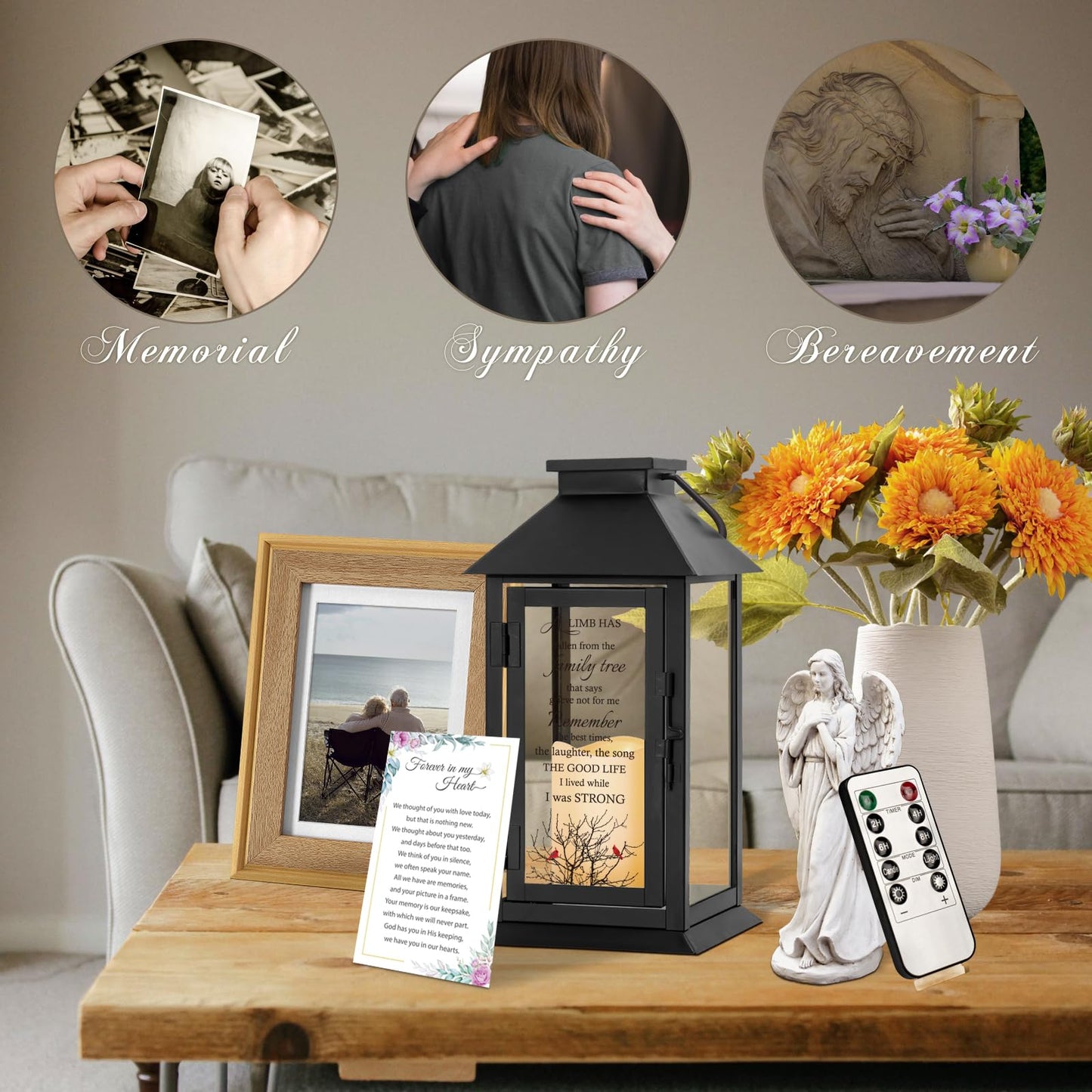 HN HAIINAA Memorial Lantern Bereavement Gifts in Memory of Loved One Memorial Gifts for Loss of Mother Loss of Father Remembrance Sympathy Gifts for Loss of Loved One with LED Candle and Remote