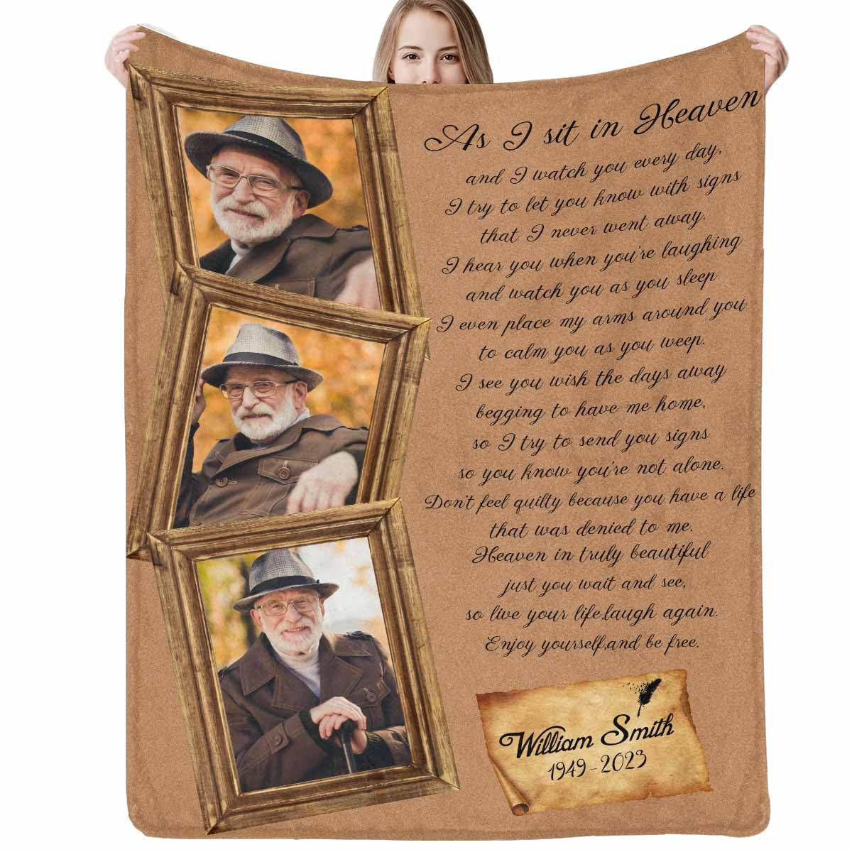 Custom Memorial Blanket with Photos for Loss of Mom Dad Son Daughter Customized Memory Gift of Departed Loved Ones