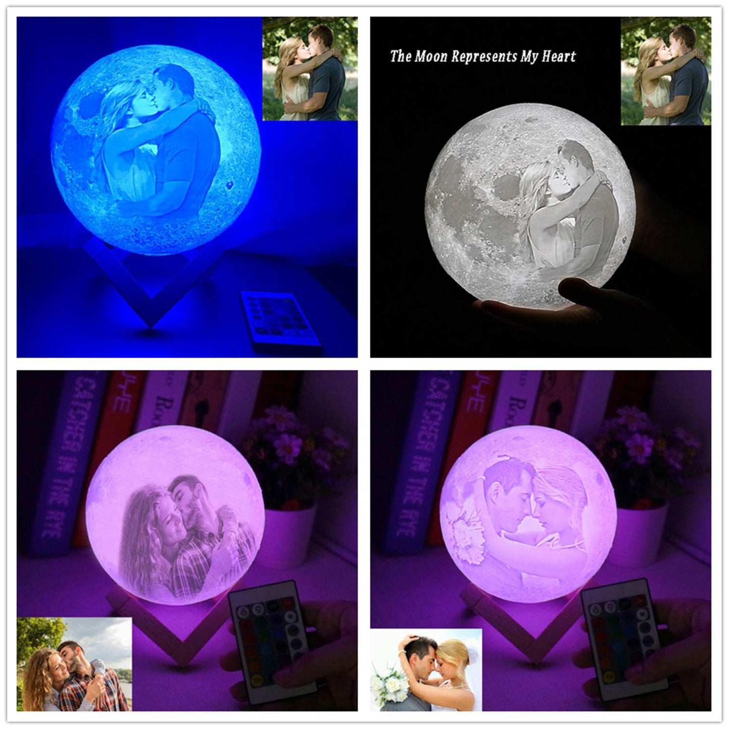 16 Colors Personalized Photo Night Light Customized 3D Printing USB Charging Moon Lamp Moon Light Night Light for Kids Gift for Women Christmas Gift(White 5.9inch/15cm)