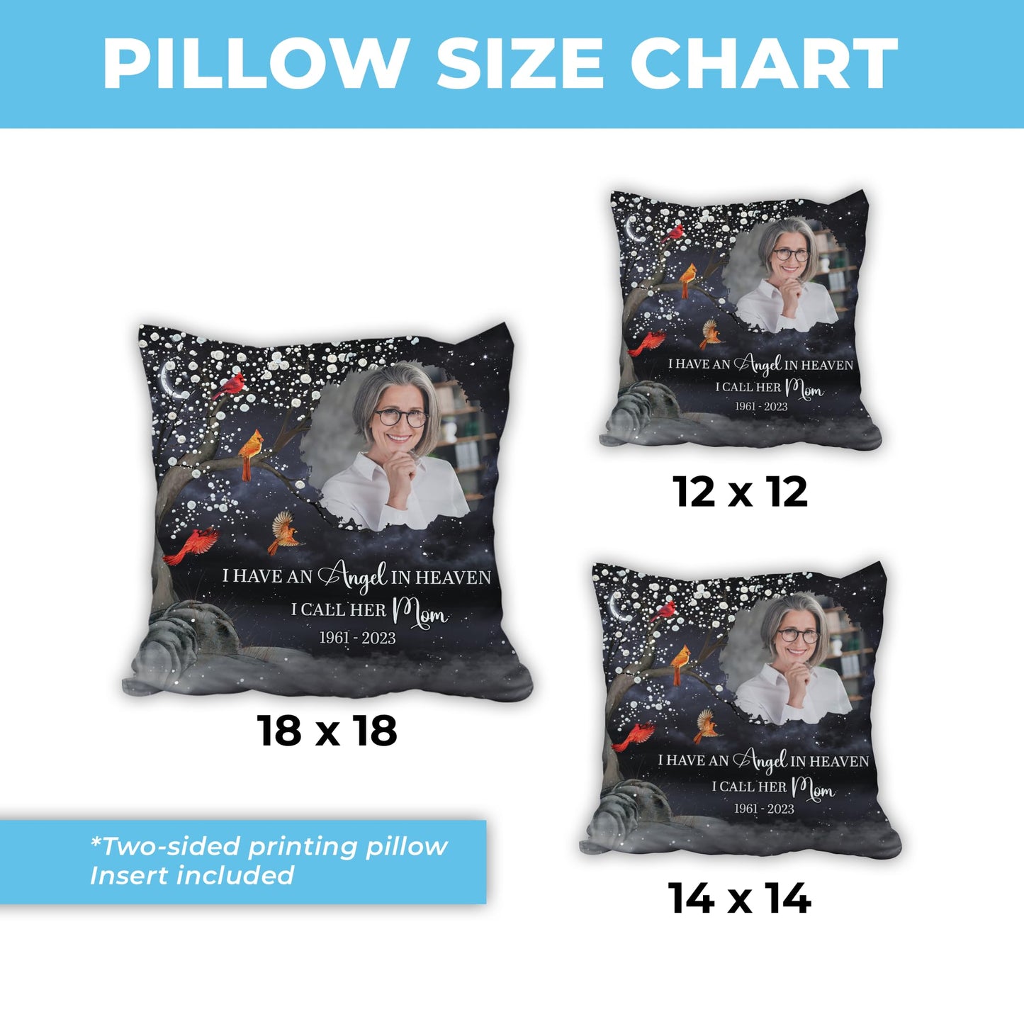 Hyturtle Personalized Memorial Sympathy Pillow with Insert 12"x12" Double-Sided Printed Gifts for Loss of Loved Ones - Remembrance Bereavement Gifts - Custom Picture Sofa Couch Cushion Home Decor