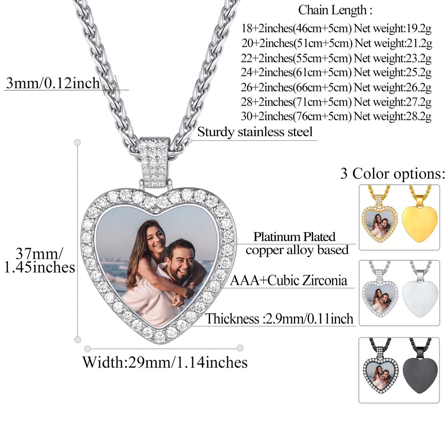 FindChic Customized Heart Photo Necklace Plain/Bling CZ/Rose/Angel Wings/Rotatable 2-Side Picture Pendant Stainless Steel/Gold Plated/Black Valentine's Jewelry Gift for Women Mom Girlfriend +Gift Box