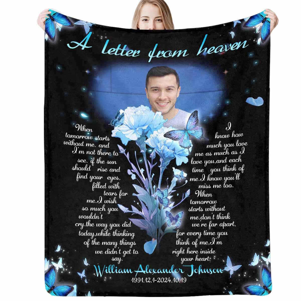 Custom Memorial Blanket with Photos for Loss of Mom Dad Son Daughter Customized Memory Gift of Departed Loved Ones