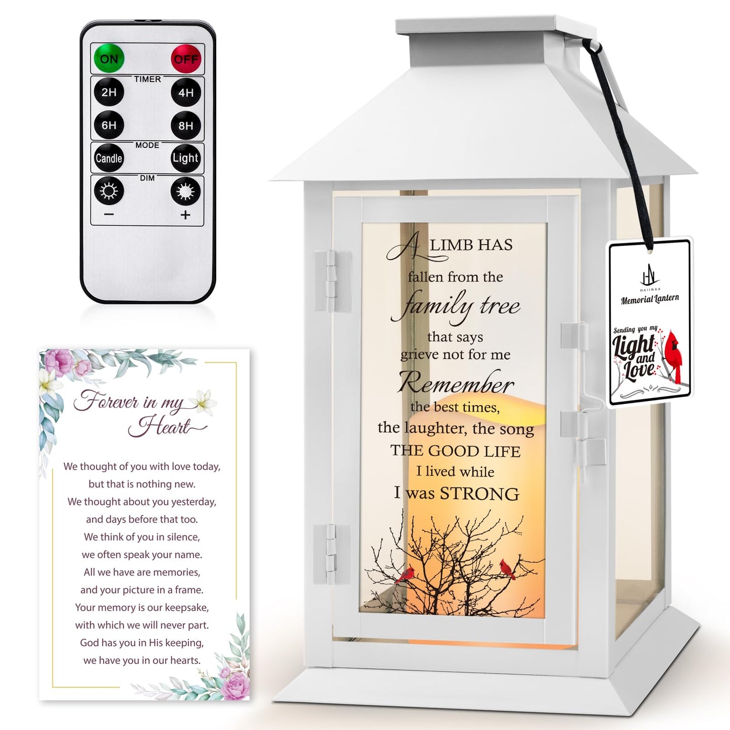 HN HAIINAA Memorial Lantern Bereavement Gifts in Memory of Loved One Memorial Gifts for Loss of Mother Loss of Father Remembrance Sympathy Gifts for Loss of Loved One with LED Candle and Remote