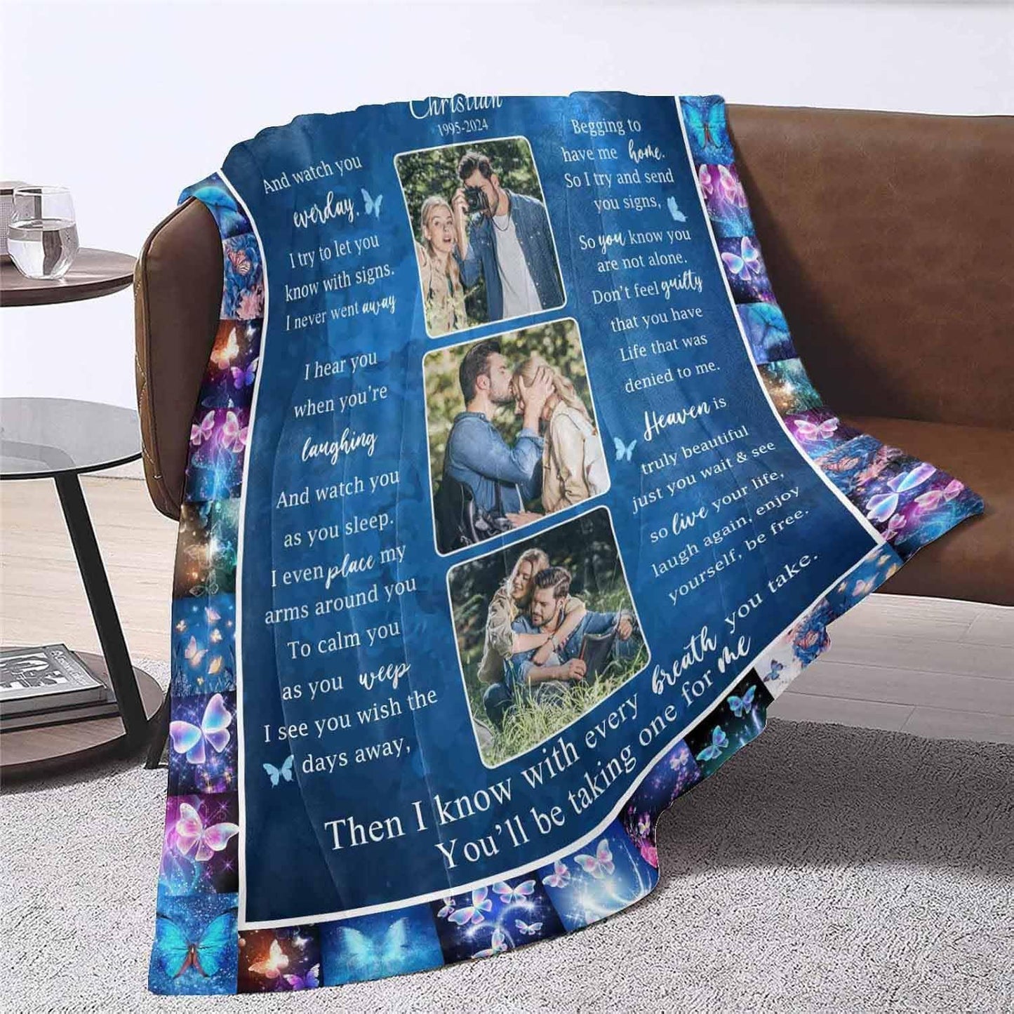 Custom Memorial Blanket with Photos for Loss of Mom Dad Son Daughter Customized Memory Gift of Departed Loved Ones