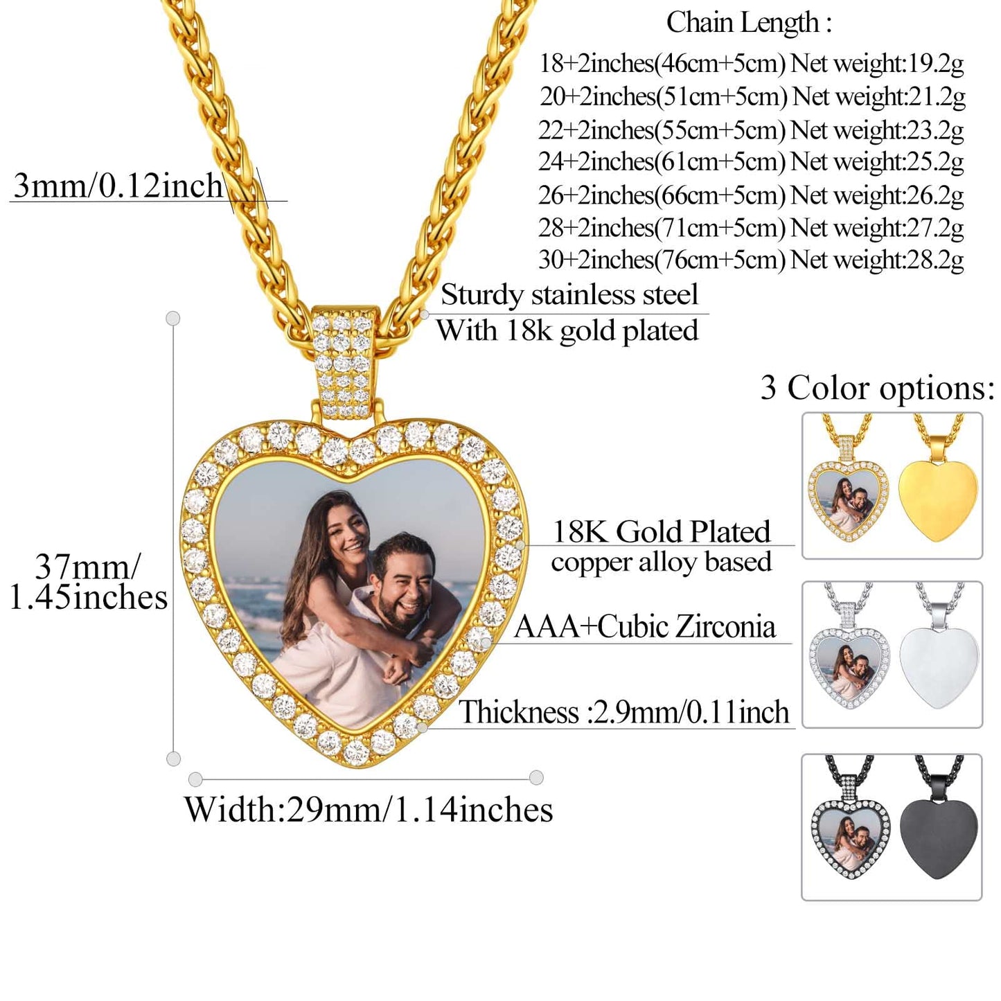 FindChic Customized Heart Photo Necklace Plain/Bling CZ/Rose/Angel Wings/Rotatable 2-Side Picture Pendant Stainless Steel/Gold Plated/Black Valentine's Jewelry Gift for Women Mom Girlfriend +Gift Box