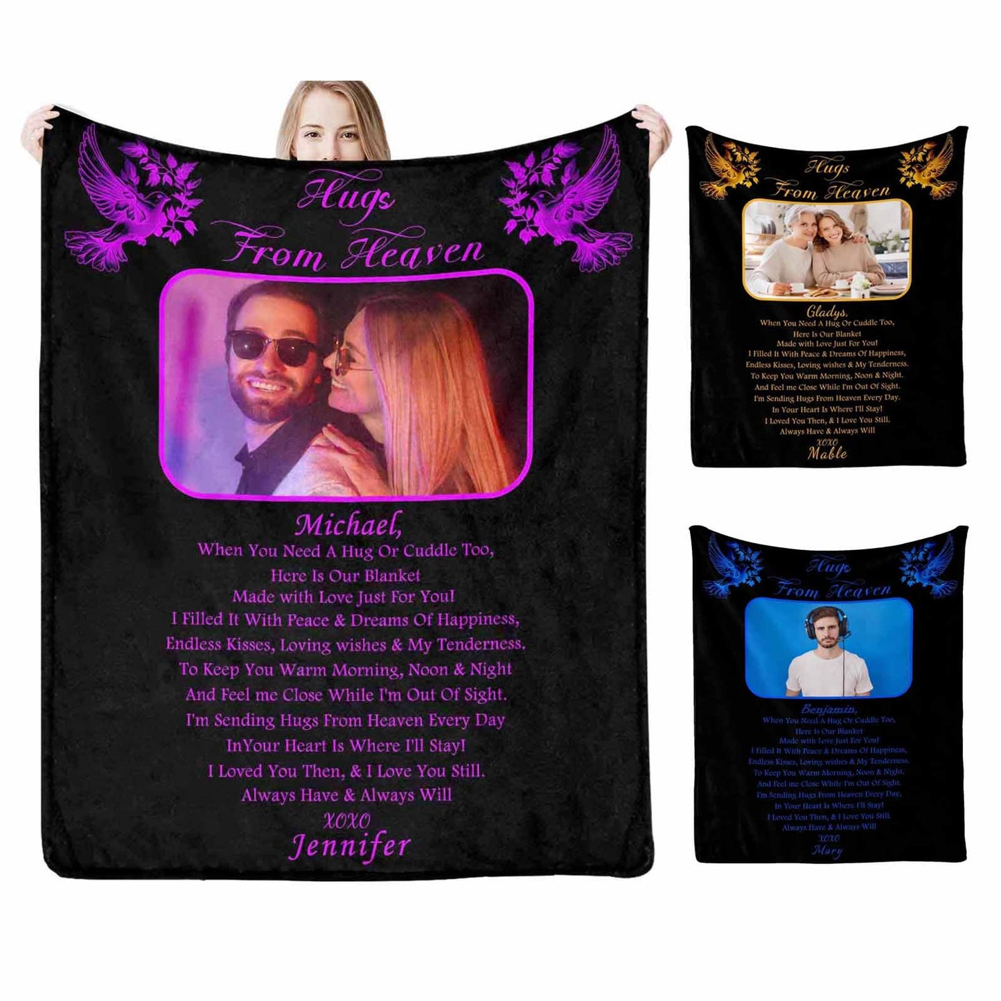 Custom Memorial Blanket with Photos for Loss of Mom Dad Son Daughter Customized Memory Gift of Departed Loved Ones