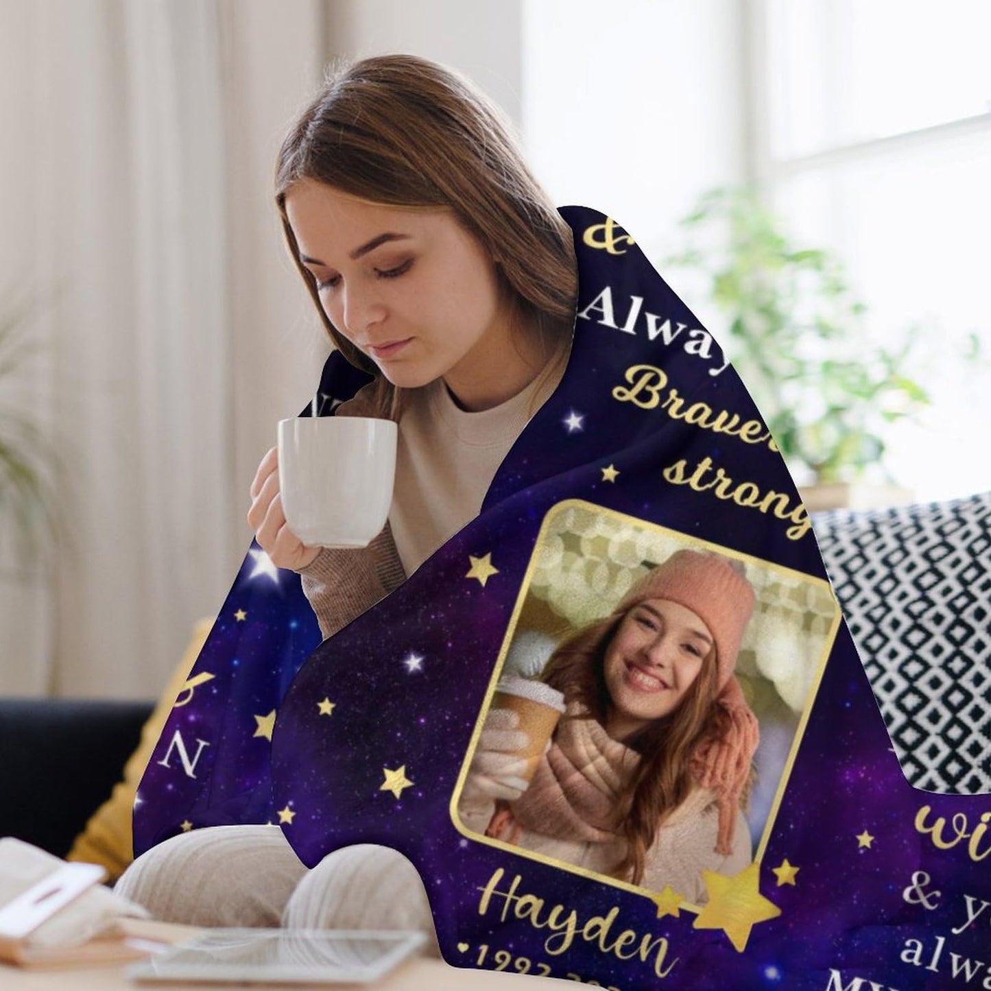 Custom Memorial Blanket with Photos for Loss of Mom Dad Son Daughter Customized Memory Gift of Departed Loved Ones