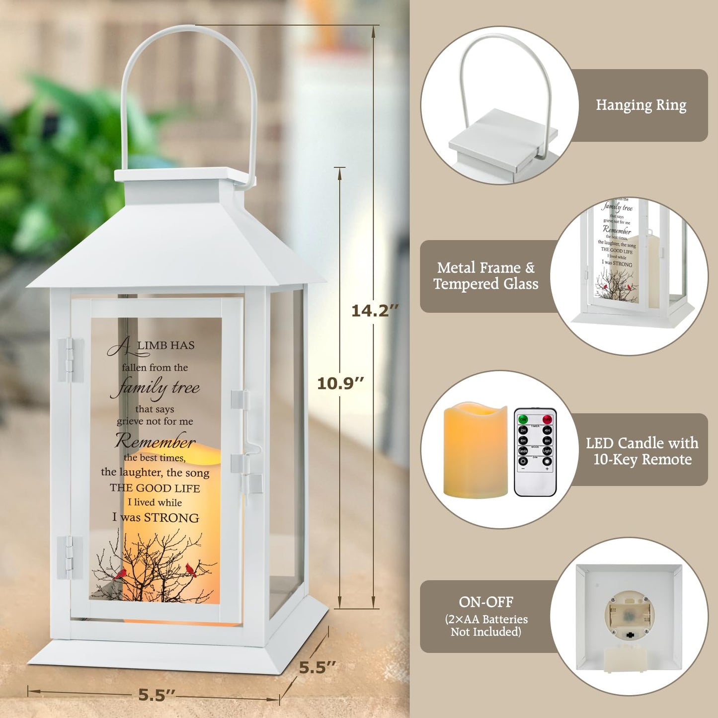 HN HAIINAA Memorial Lantern Bereavement Gifts in Memory of Loved One Memorial Gifts for Loss of Mother Loss of Father Remembrance Sympathy Gifts for Loss of Loved One with LED Candle and Remote