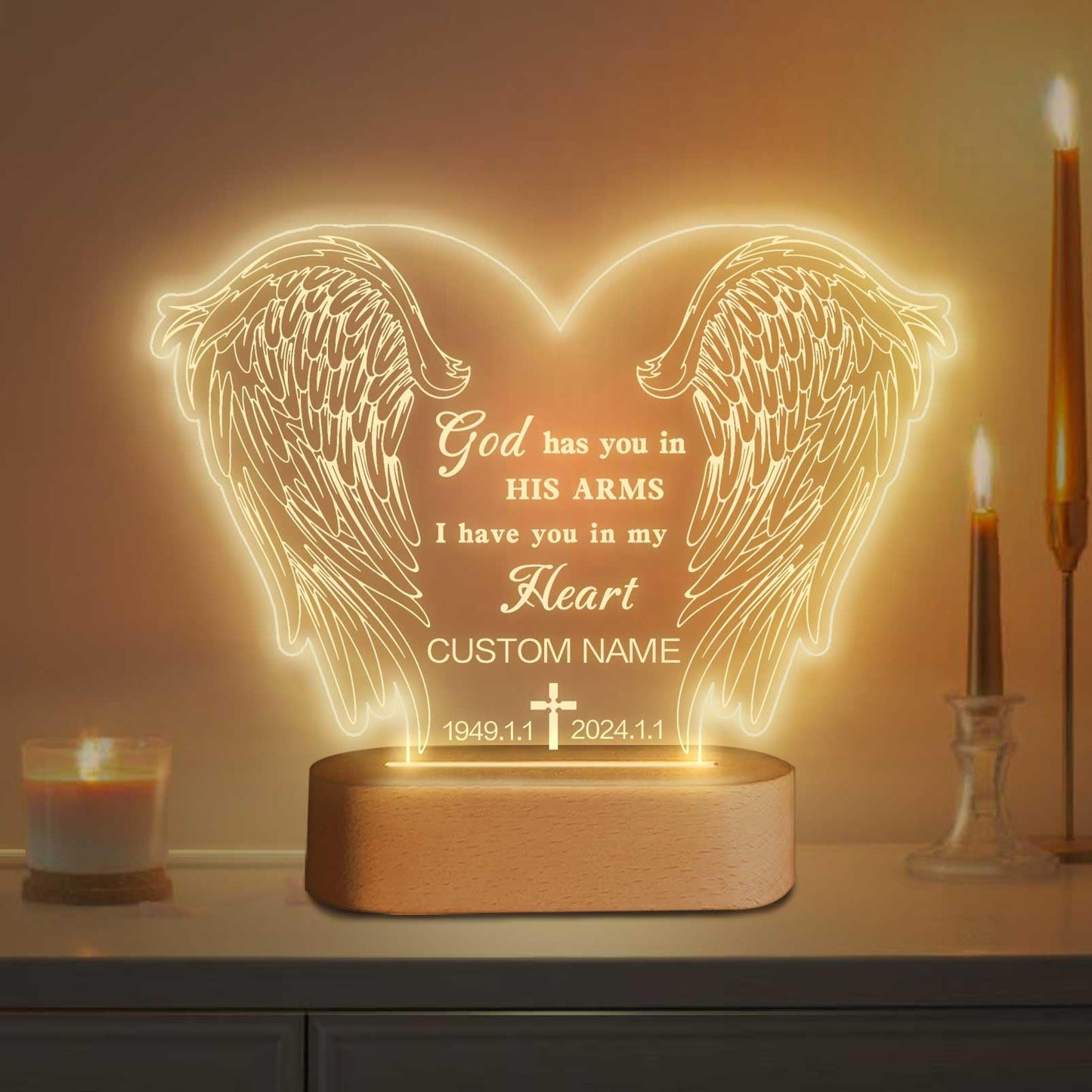 Dicodes Personalized Memorial Gift Photo Night Light Customized Light Up Acrylic Plaque Lamp Sympathy Bereavement Remembrance Gift(Love Wings)